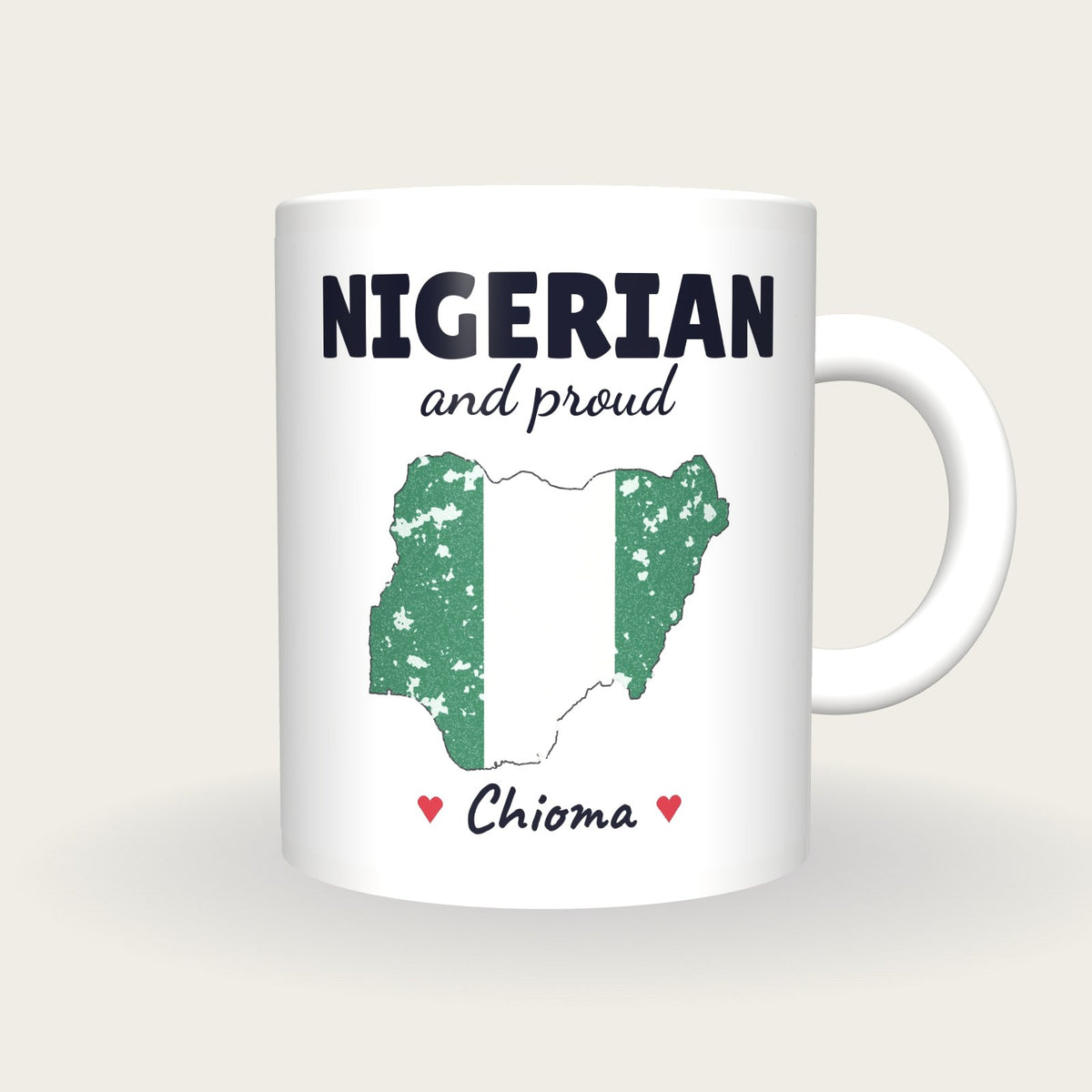 Personalised Nigeria Map Mug, Nigerian And Proud, front