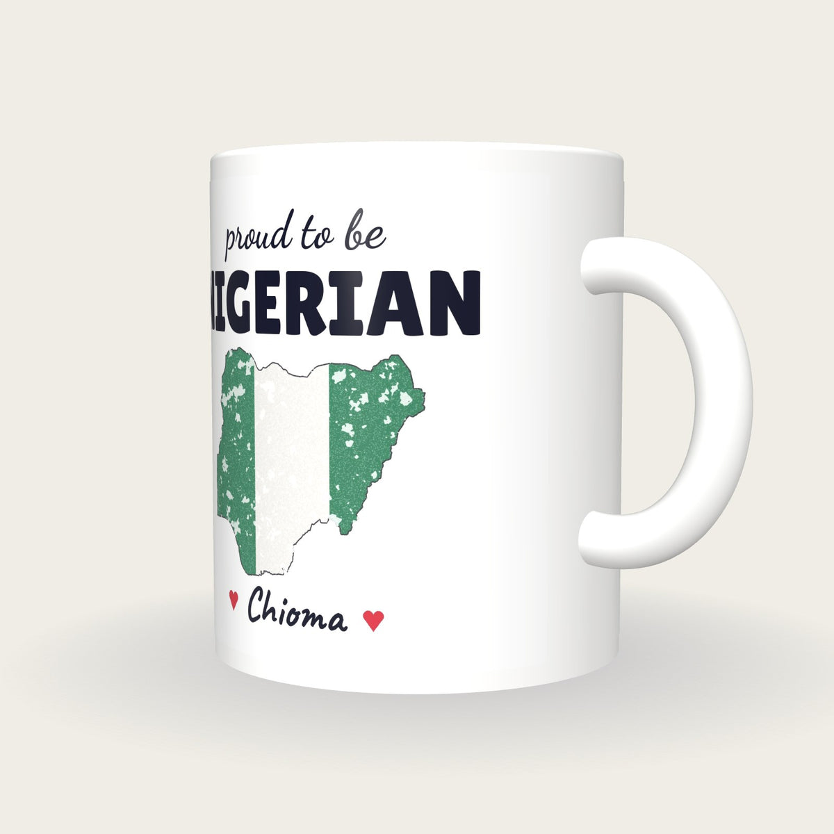 Personalised Nigeria Map Mug, Proud To Be Nigerian, three-quarter view
