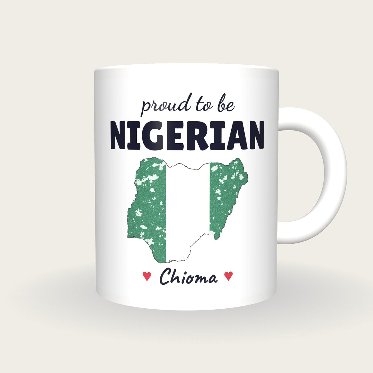 Personalised Nigeria Map Mug, Proud To Be Nigerian, front