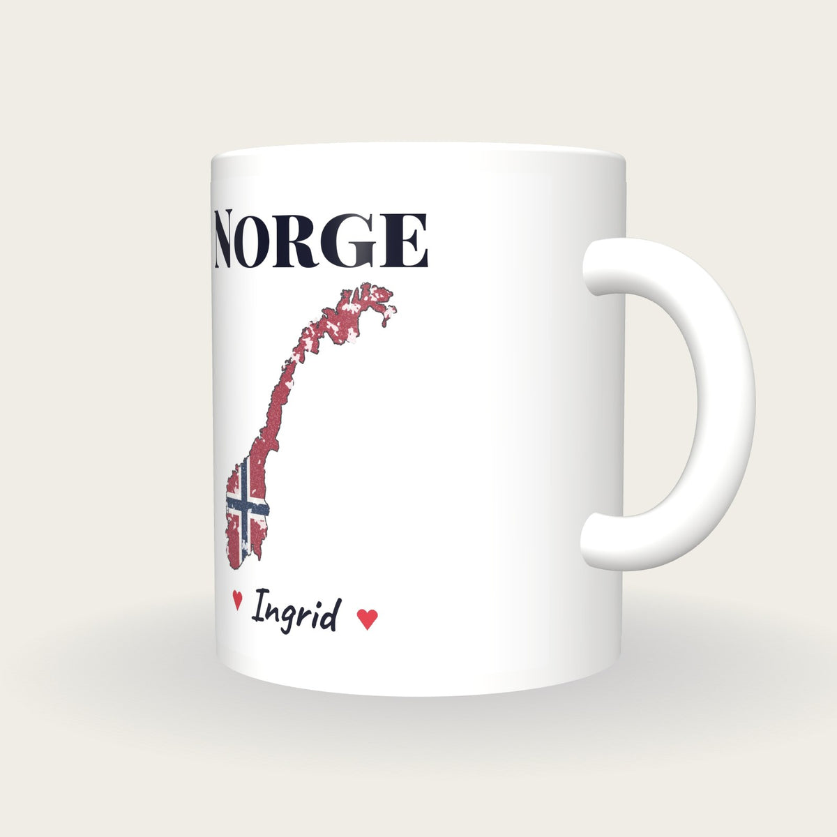 Personalised Norway Map Mug, Norge, three-quarter view