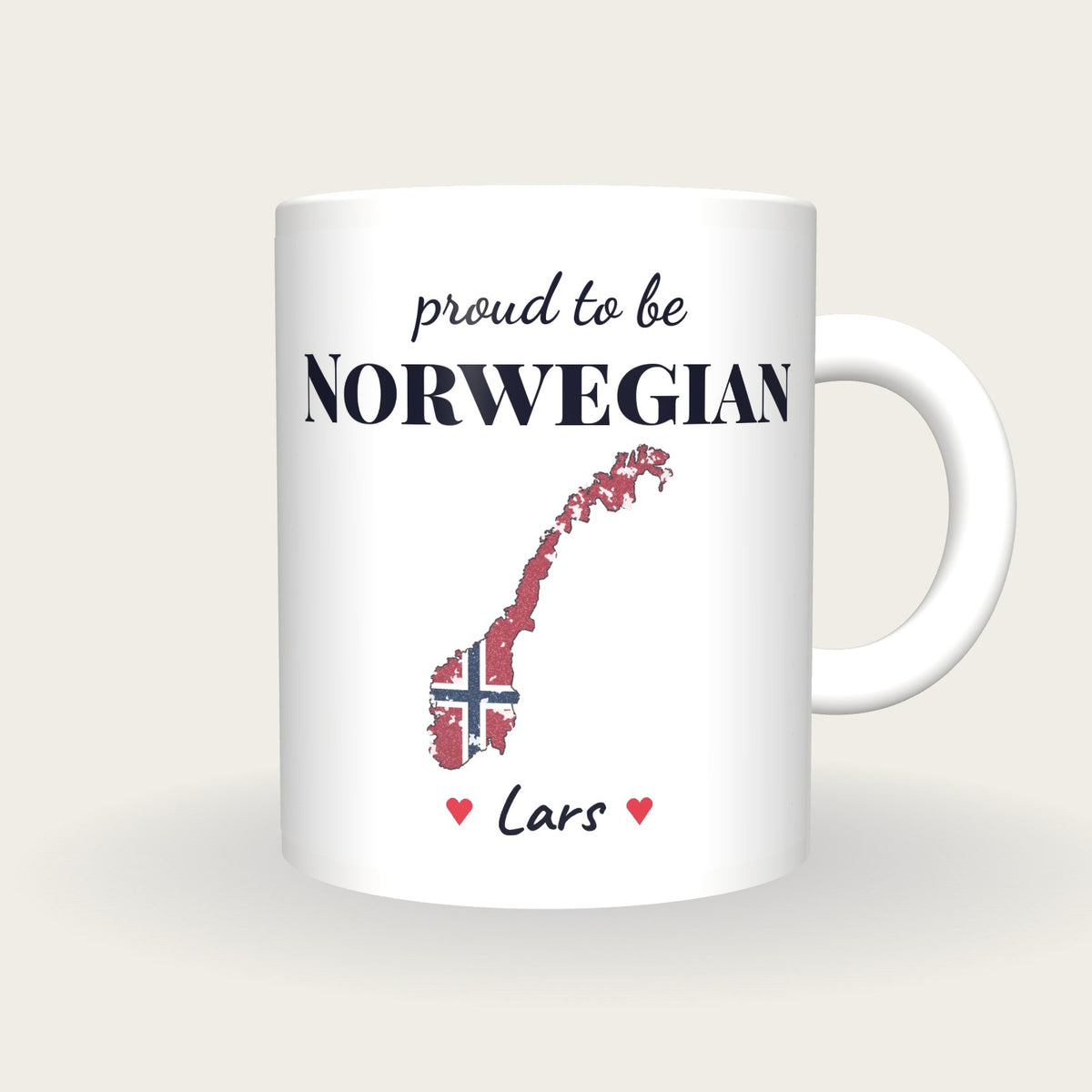 Personalised Norway Map Mug, Proud To Be Norwegian, front
