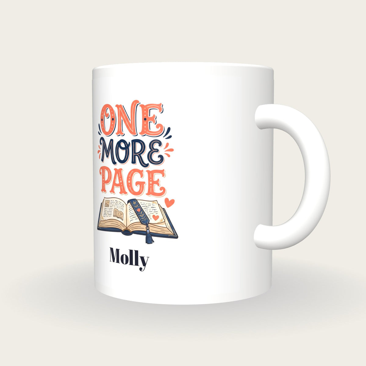 Personalised One More Page Book Mug, three-quarter view