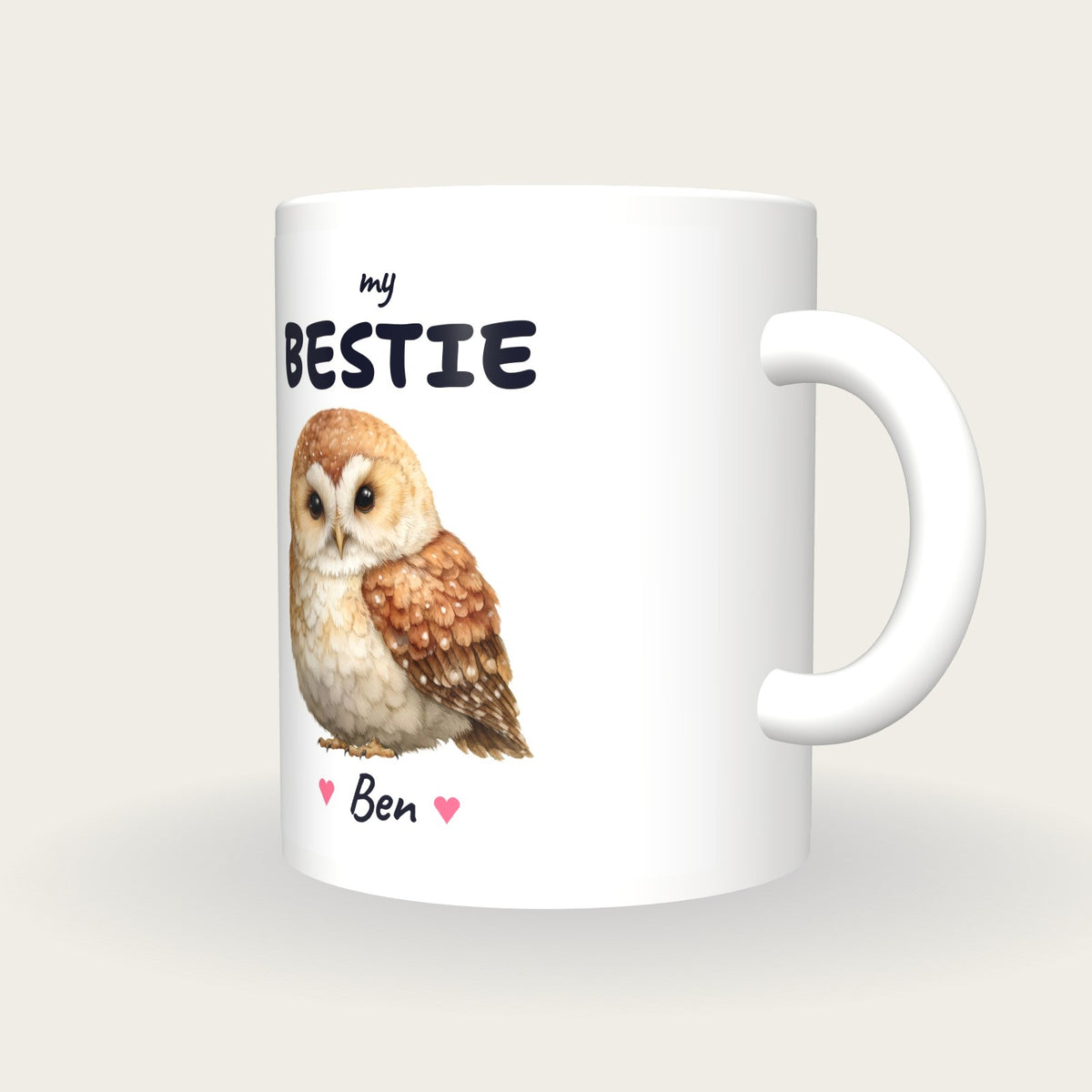 Personalised Owl Mug, My Bestie, three-quarter view