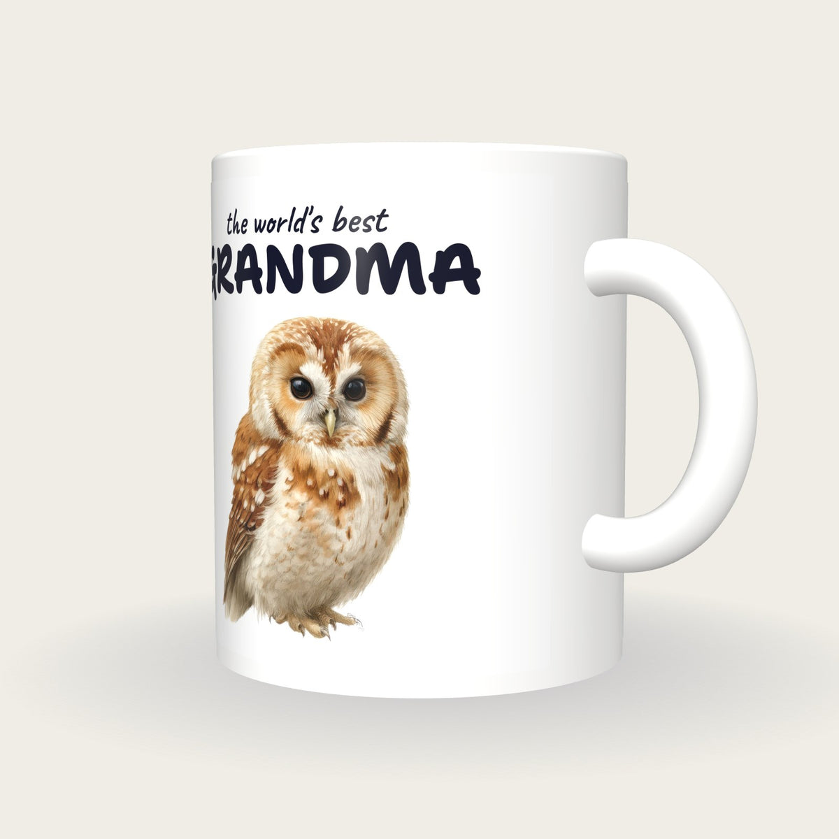 Personalised Owl Mug, Best Grandma, three-quarter view