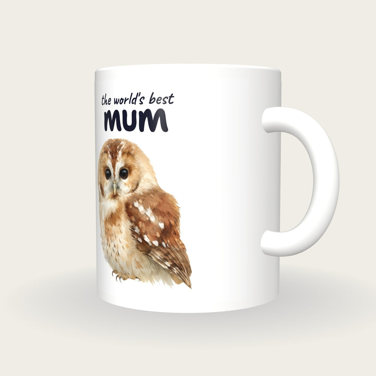 Personalised Owl Mug, Best Mum, three-quarter view