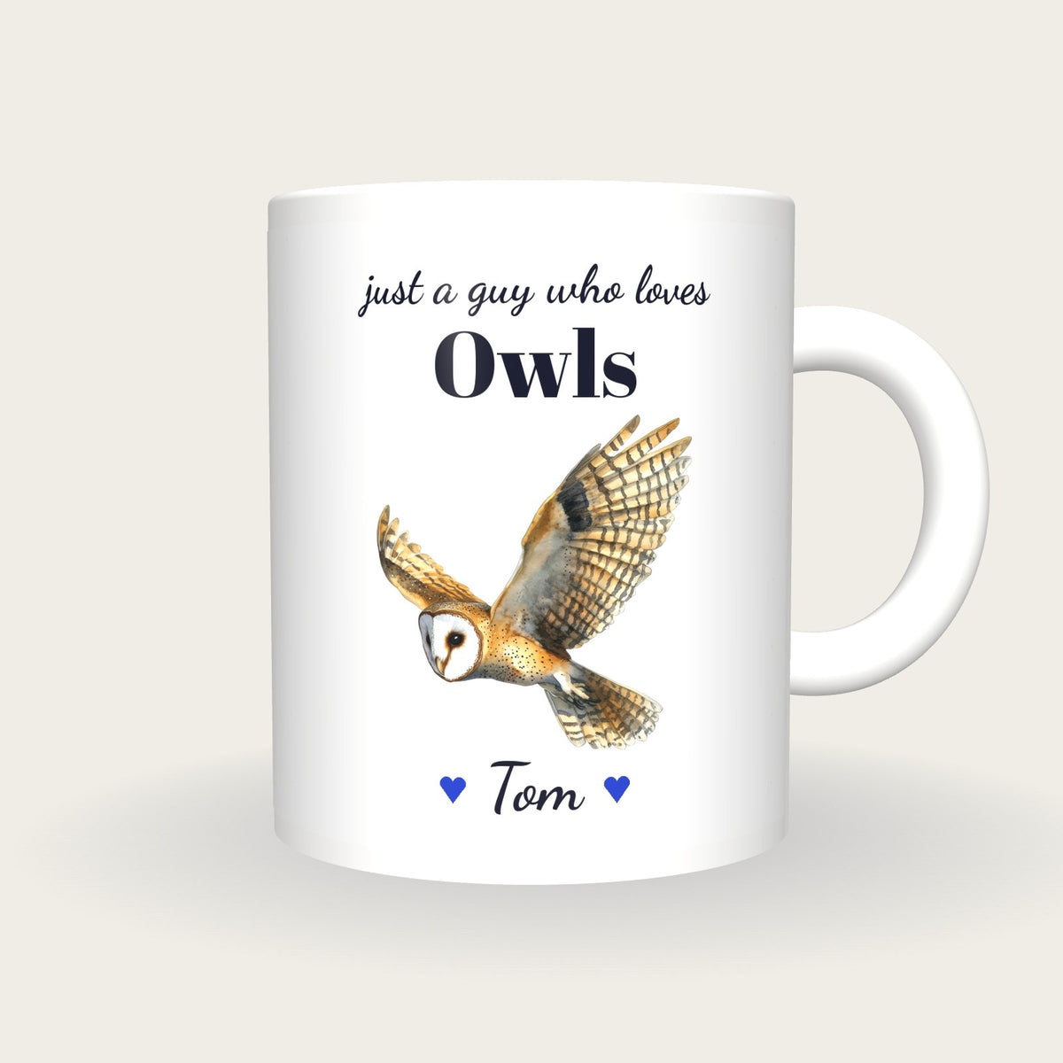 Personalised Owl Mug, Just A Guy Who Loves Owls, front