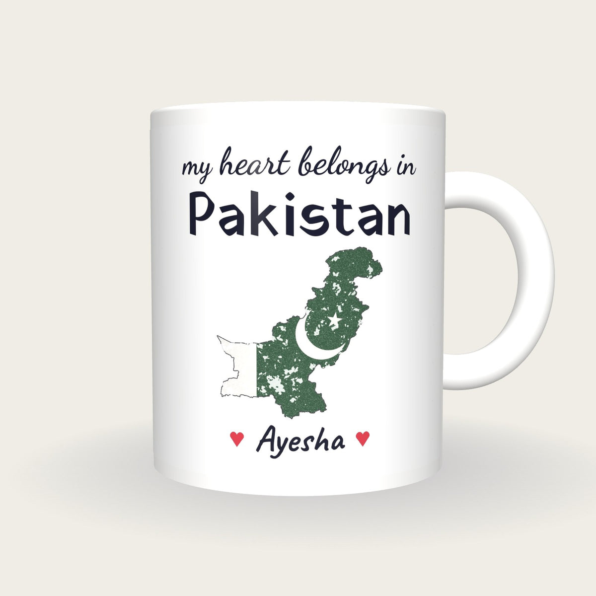 Personalised Pakistan Map Mug, My Heart Belongs In Pakistan, front