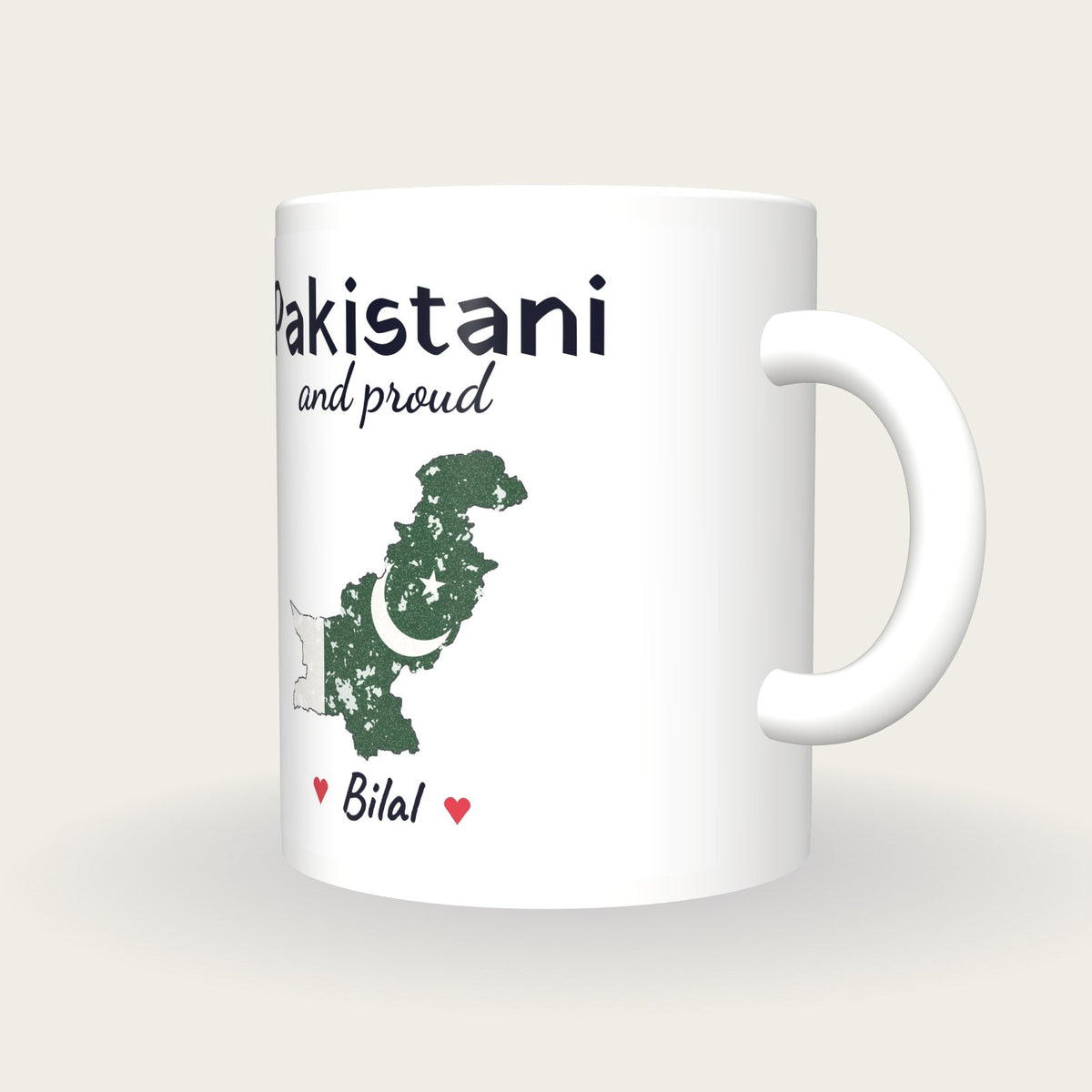 Personalised Pakistan Map Mug, Pakistani And Proud, three-quarter view