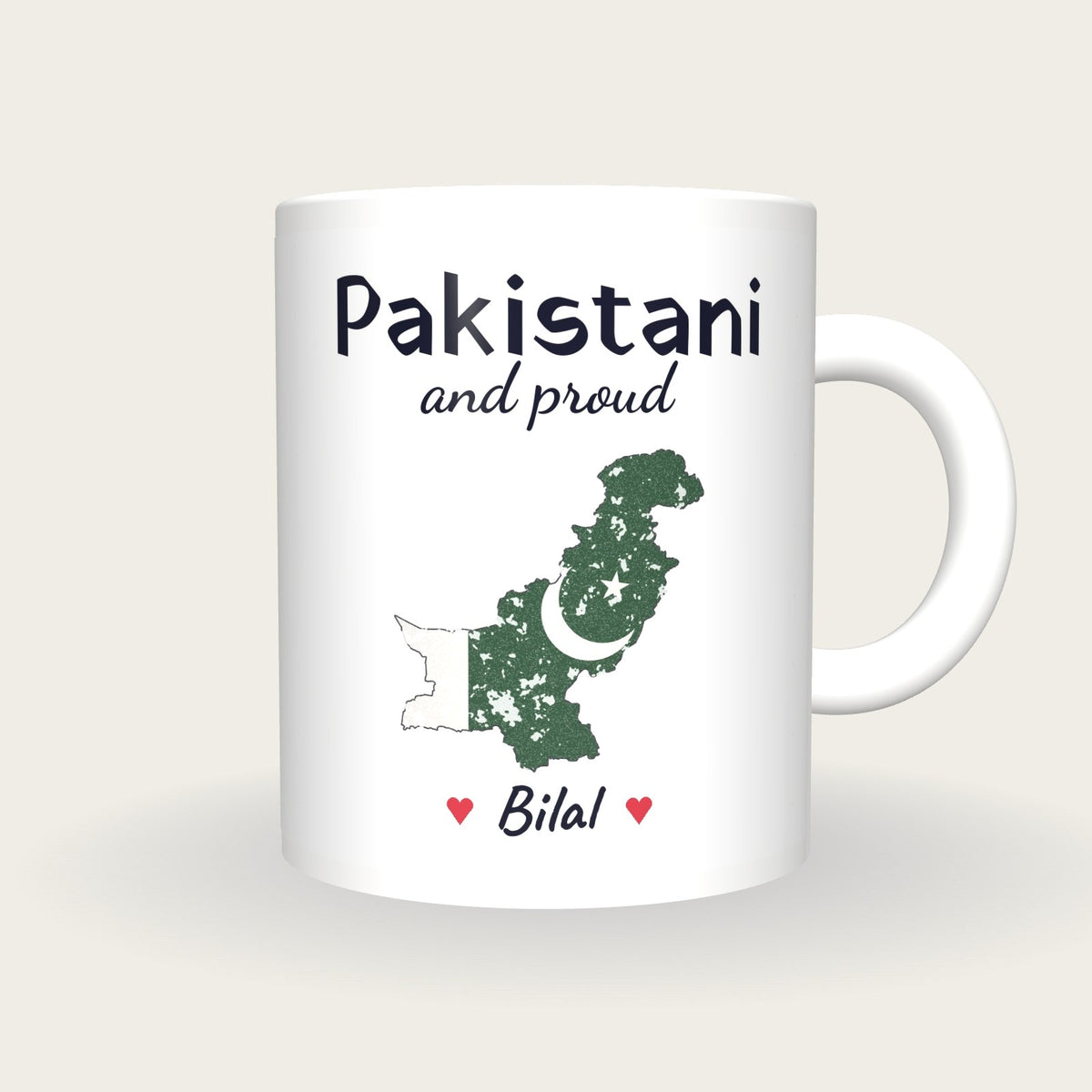 Personalised Pakistan Map Mug, Pakistani And Proud, front