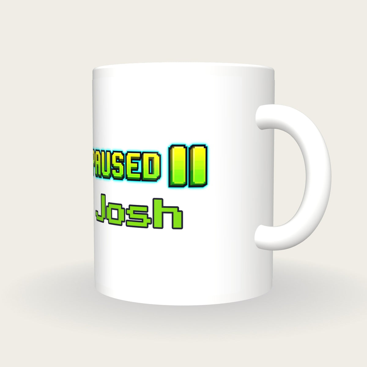 Personalised Paused Gamer Mug, three-quarter view