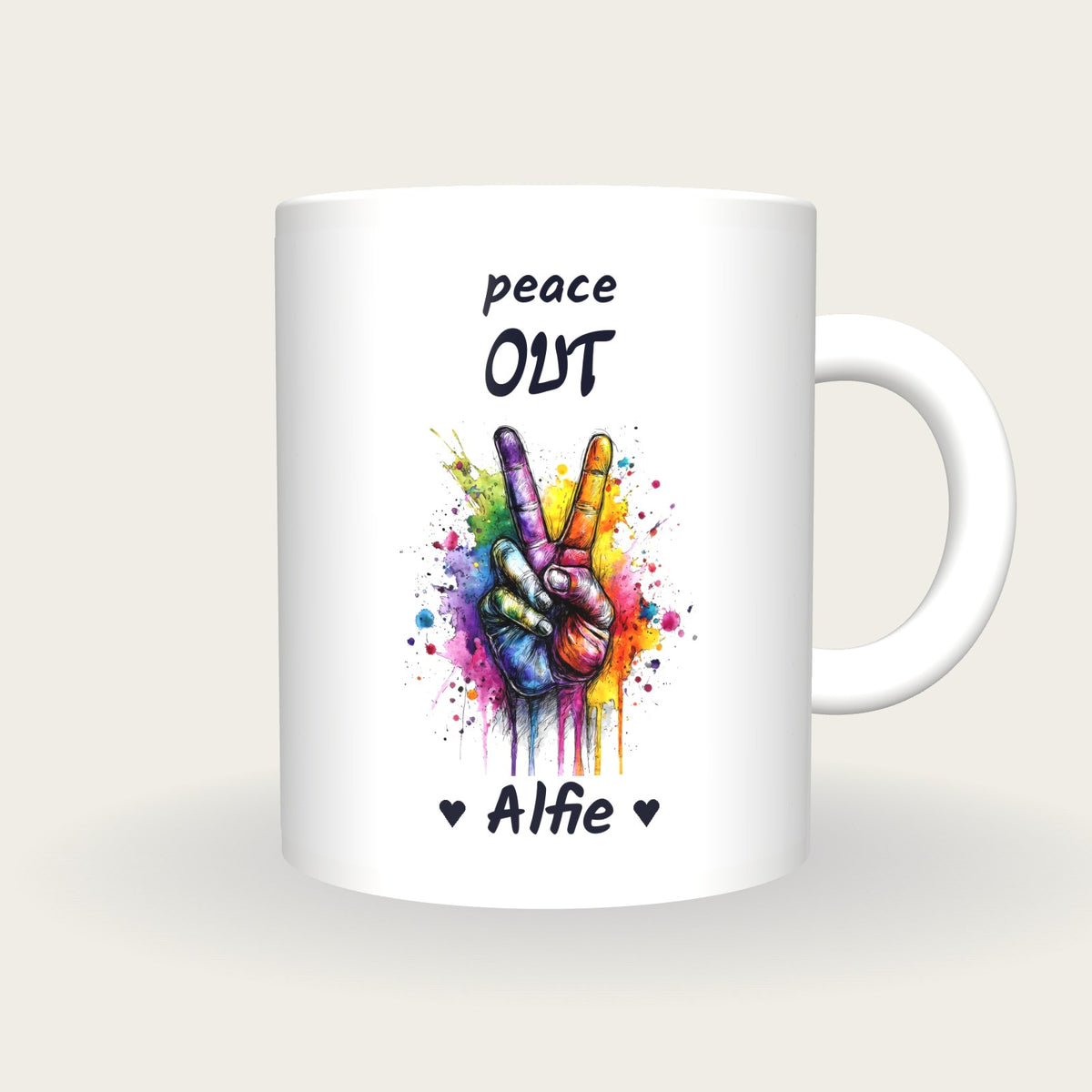 Personalised Peace Sign Mug, Peace Out, front