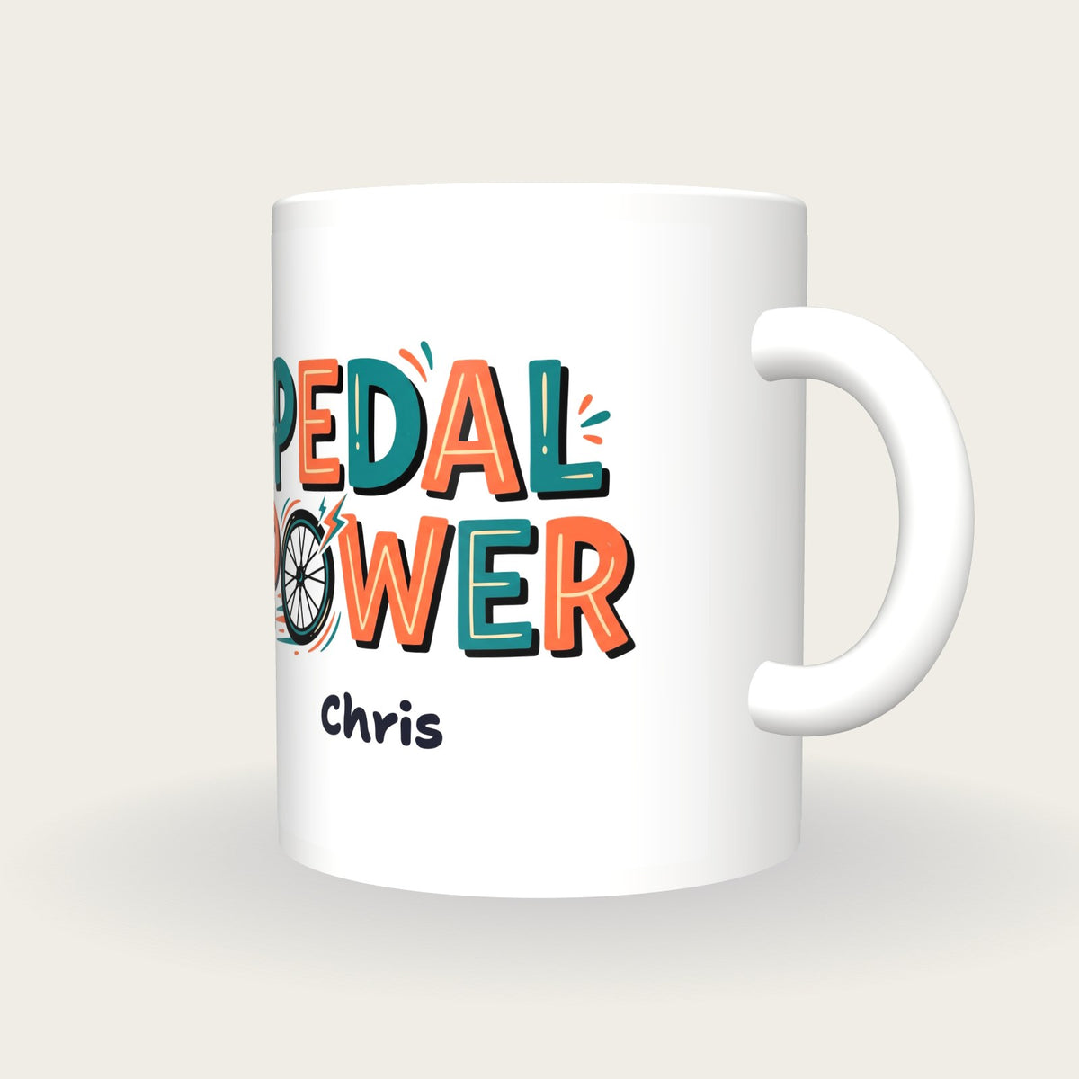 Personalised Pedal Power Cycling Mug, three-quarter view
