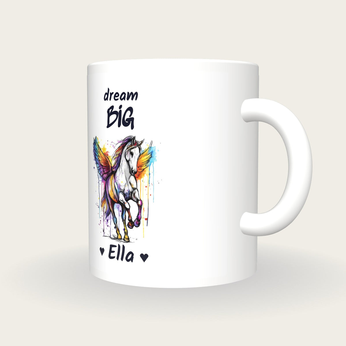 Personalised Pegasus Mug, Dream Big, three-quarter view