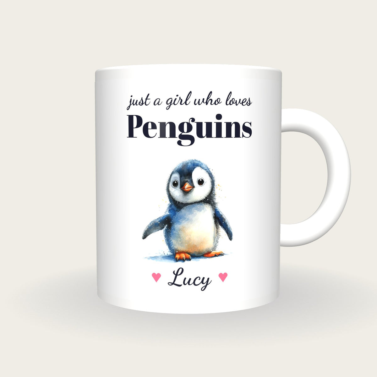 Personalised Penguin Mug, Just A Girl Who Loves Penguins, front
