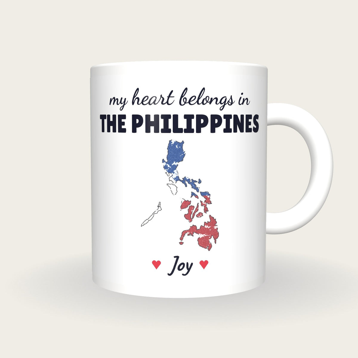 Personalised Philippines Map Mug, My Heart Belongs In The Philippines, front