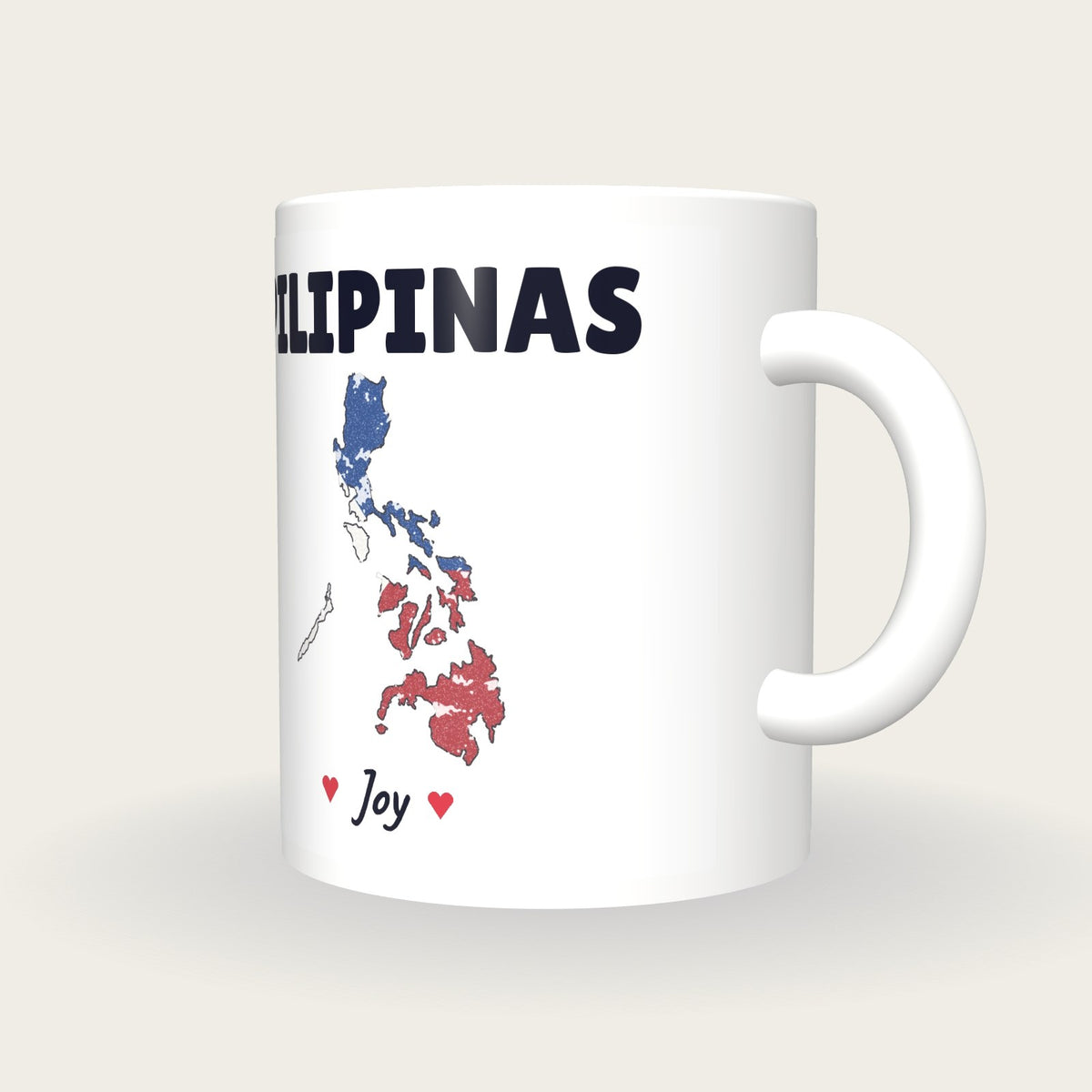 Personalised Philippines Map Mug, Pilipinas, three-quarter view