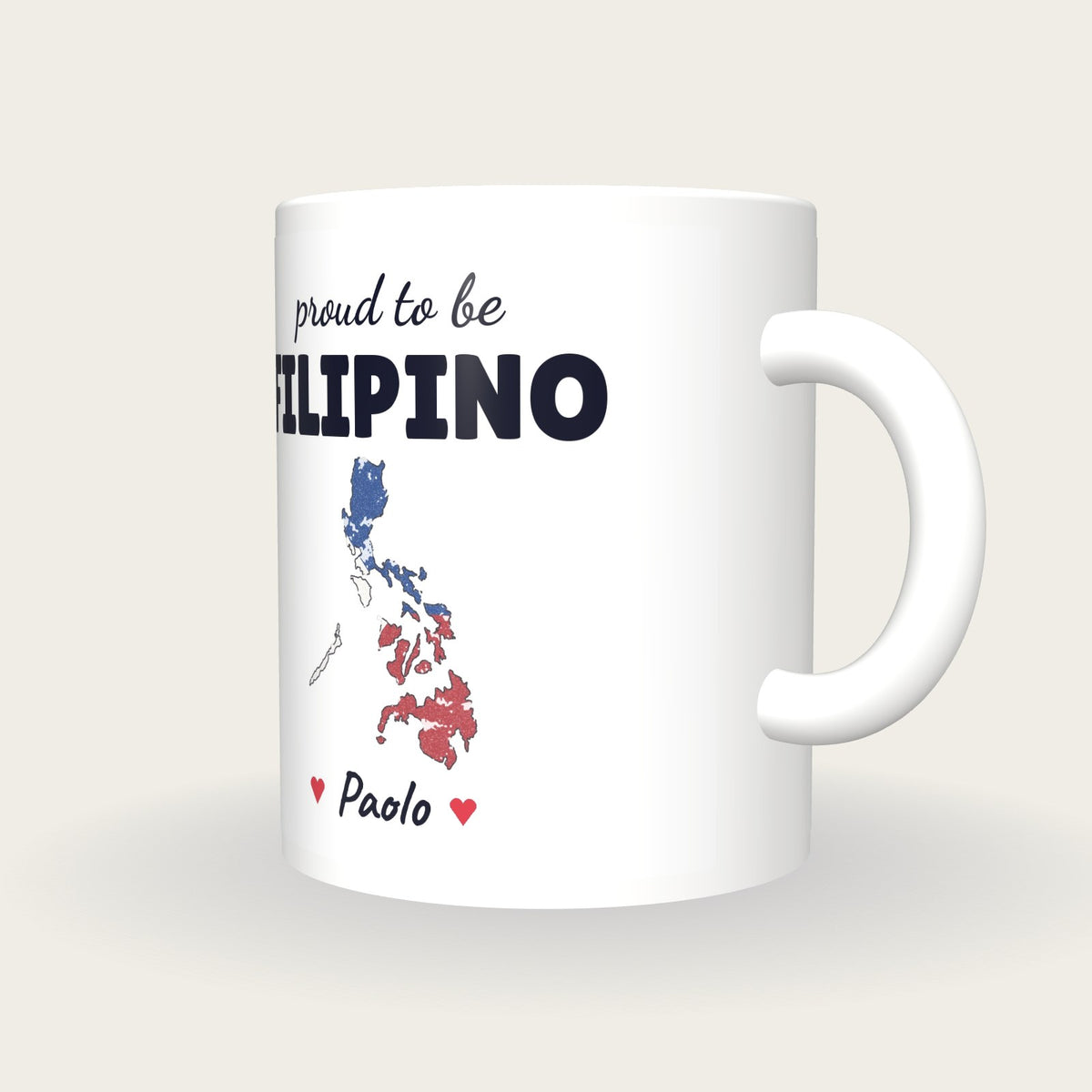 Personalised Philippines Map Mug, Proud To Be Filipino, three-quarter view