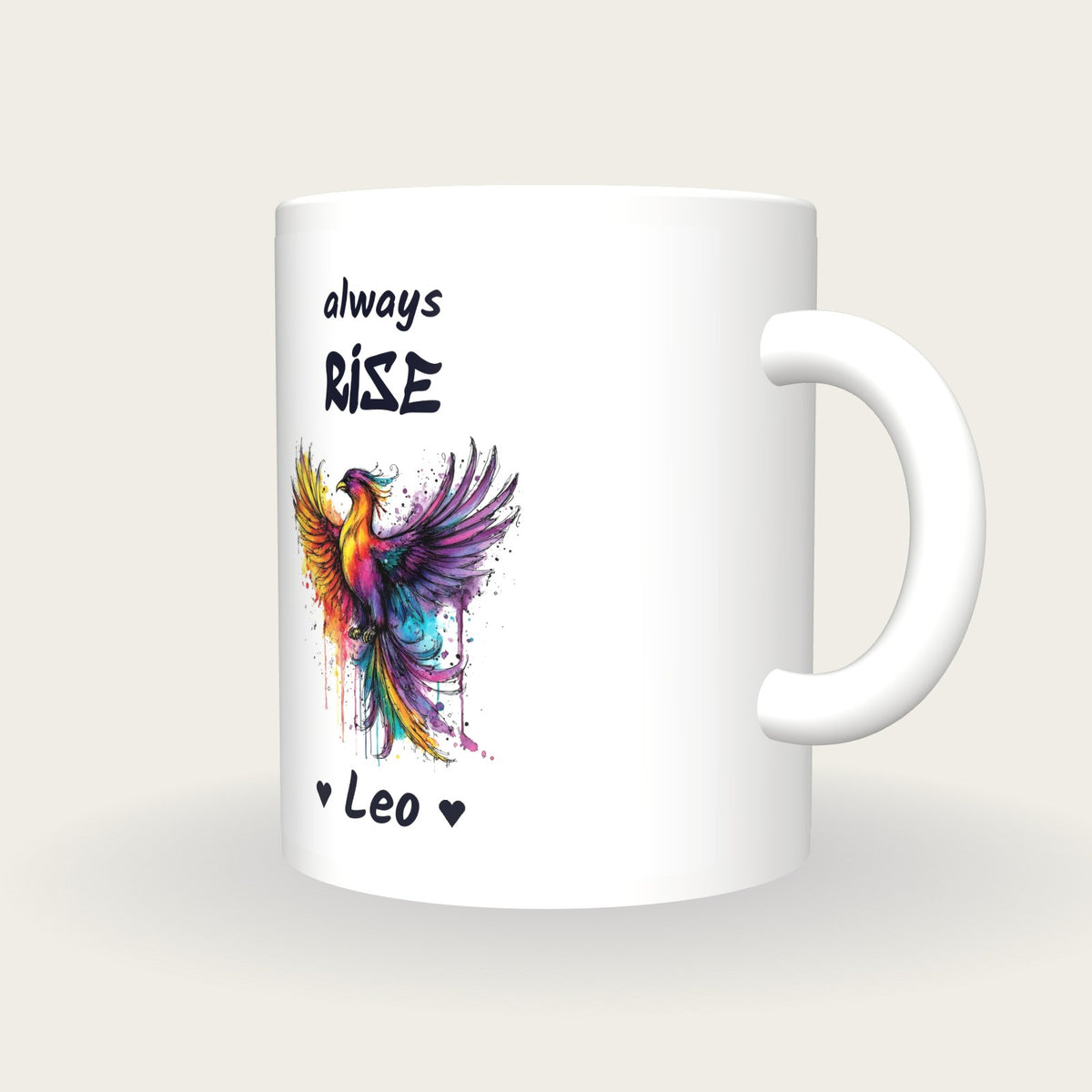 Personalised Phoenix Mug, Always Rise, three-quarter view