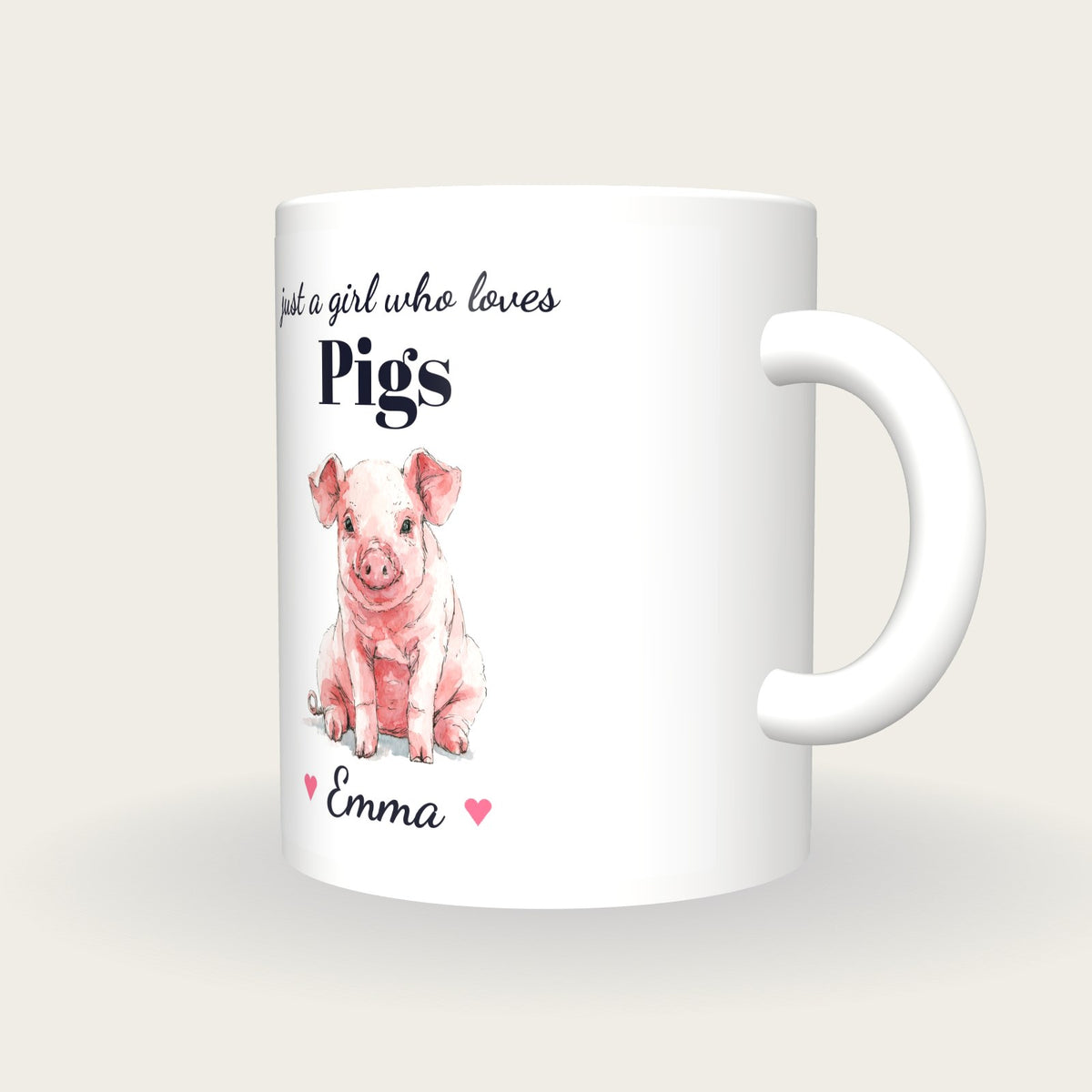 Personalised Pig Mug, Just A Girl Who Loves Pigs, three-quarter view