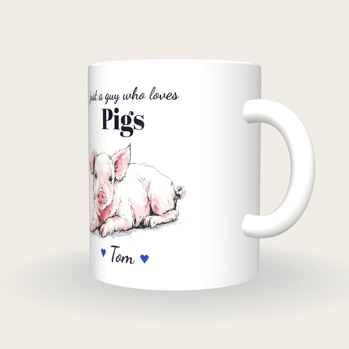 Personalised Pig Mug, Just A Guy Who Loves Pigs, three-quarter view