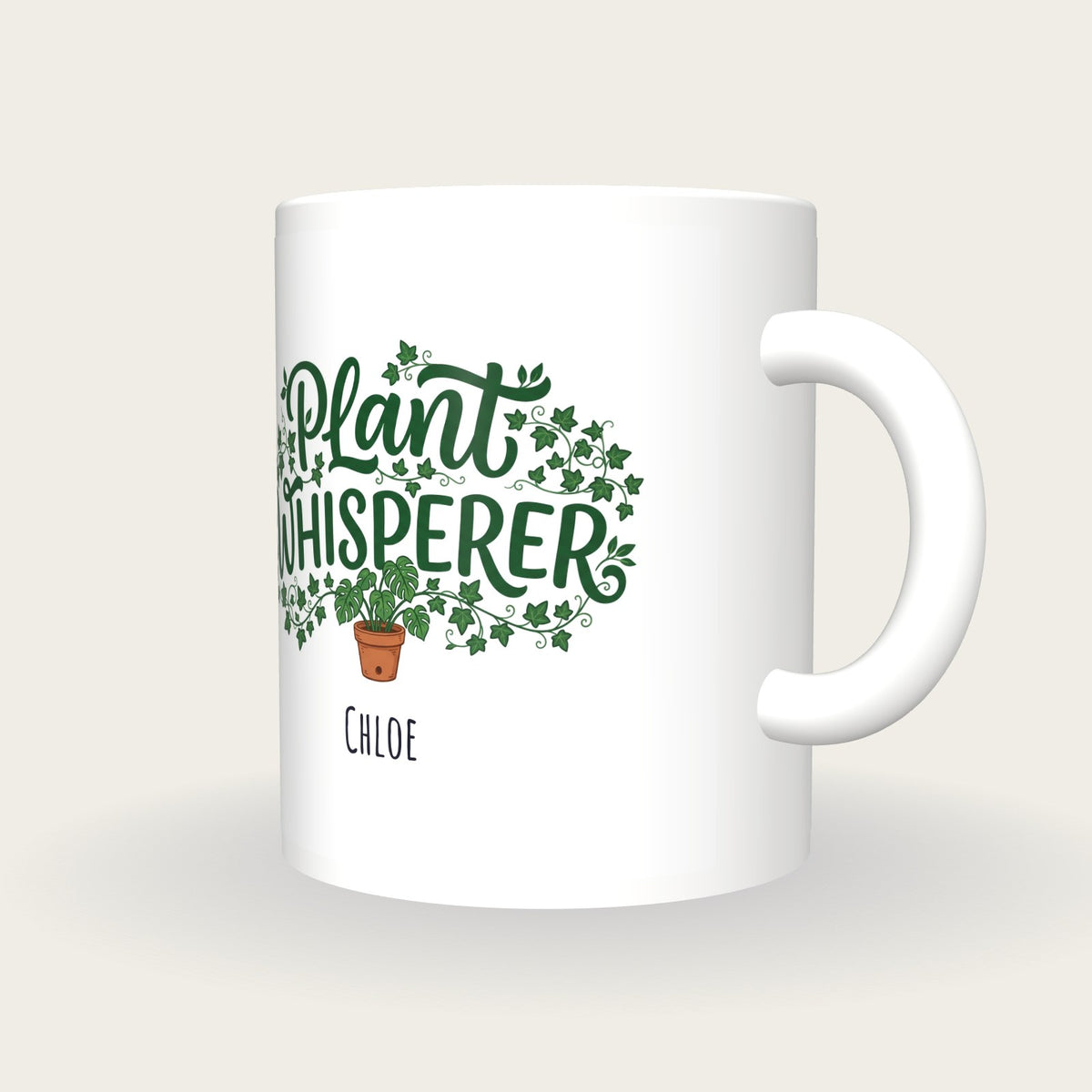 Personalised Plant Whisperer Mug, three-quarter view