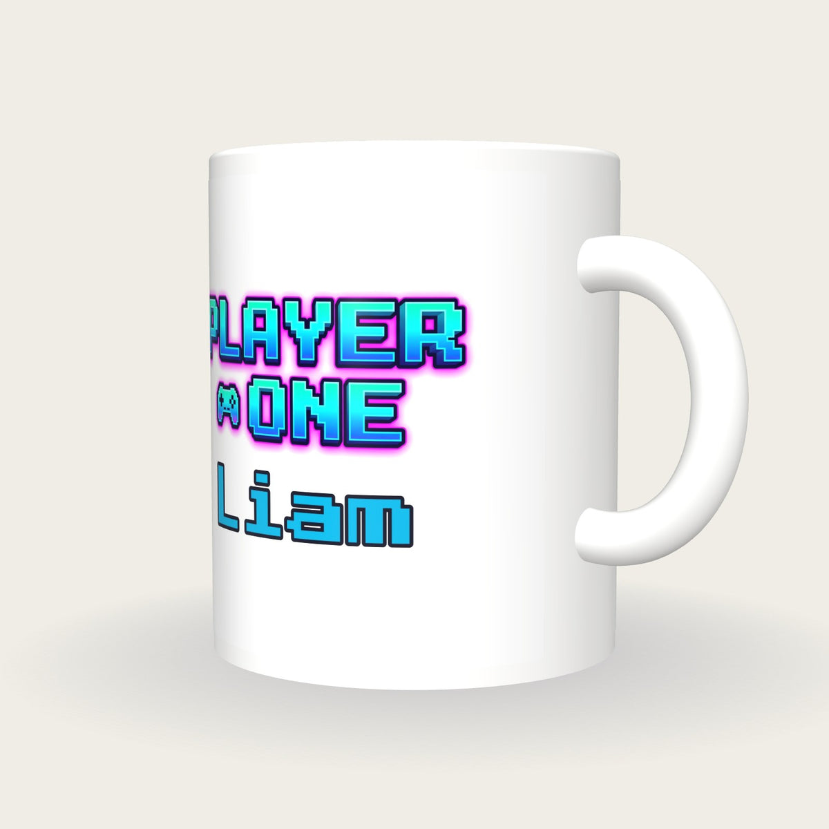 Personalised Player One Gamer Mug, three-quarter view