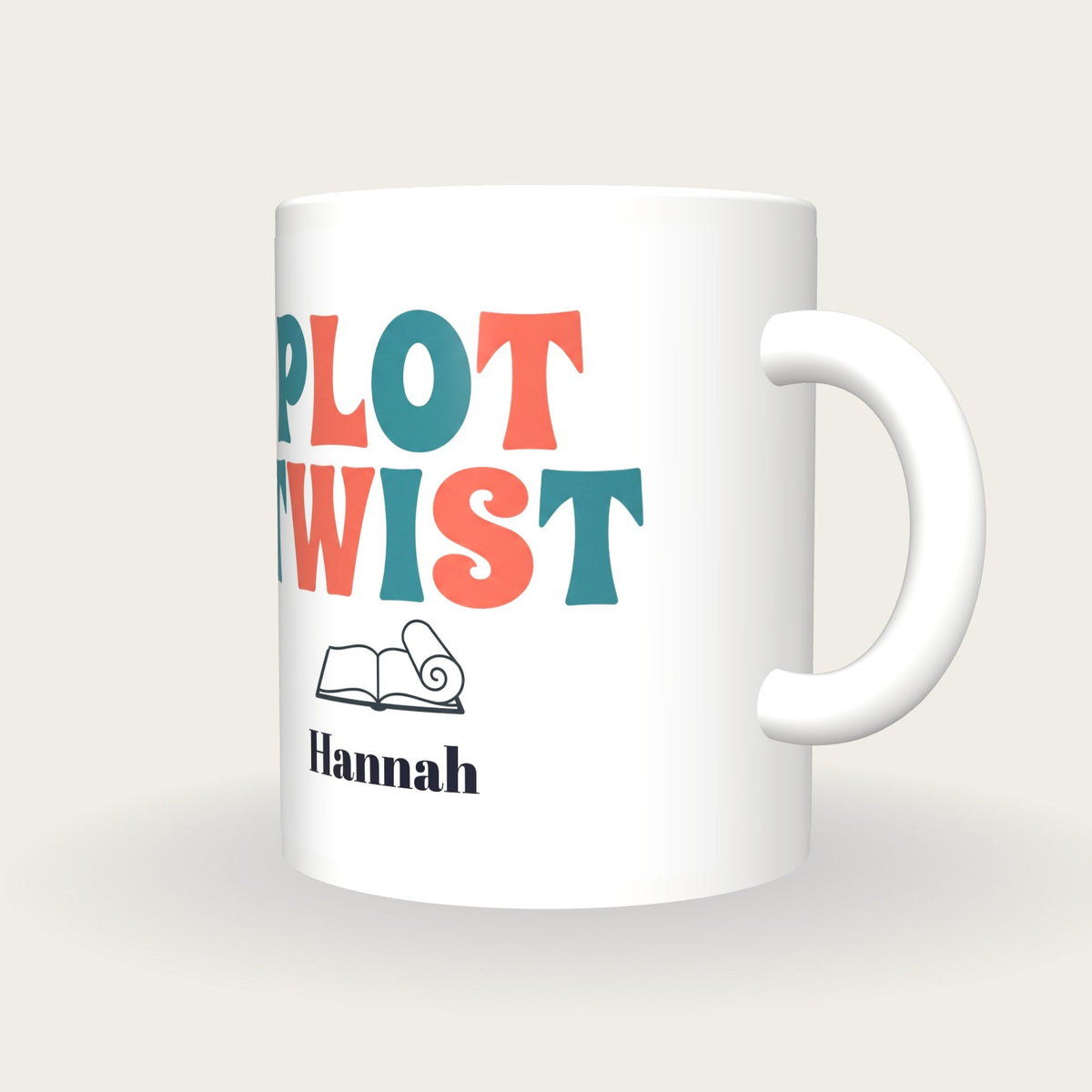 Personalised Plot Twist Book Mug, three-quarter view