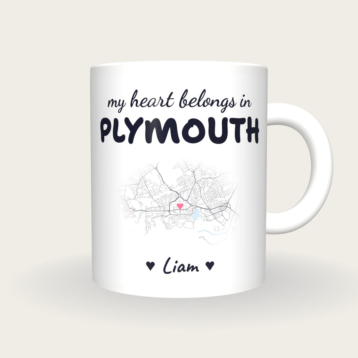 Personalised Plymouth Map Mug, My Heart Belongs In Plymouth, front