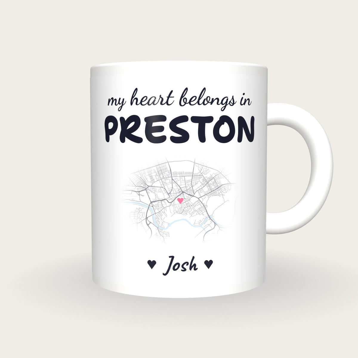 Personalised Preston Map Mug, My Heart Belongs In Preston, front