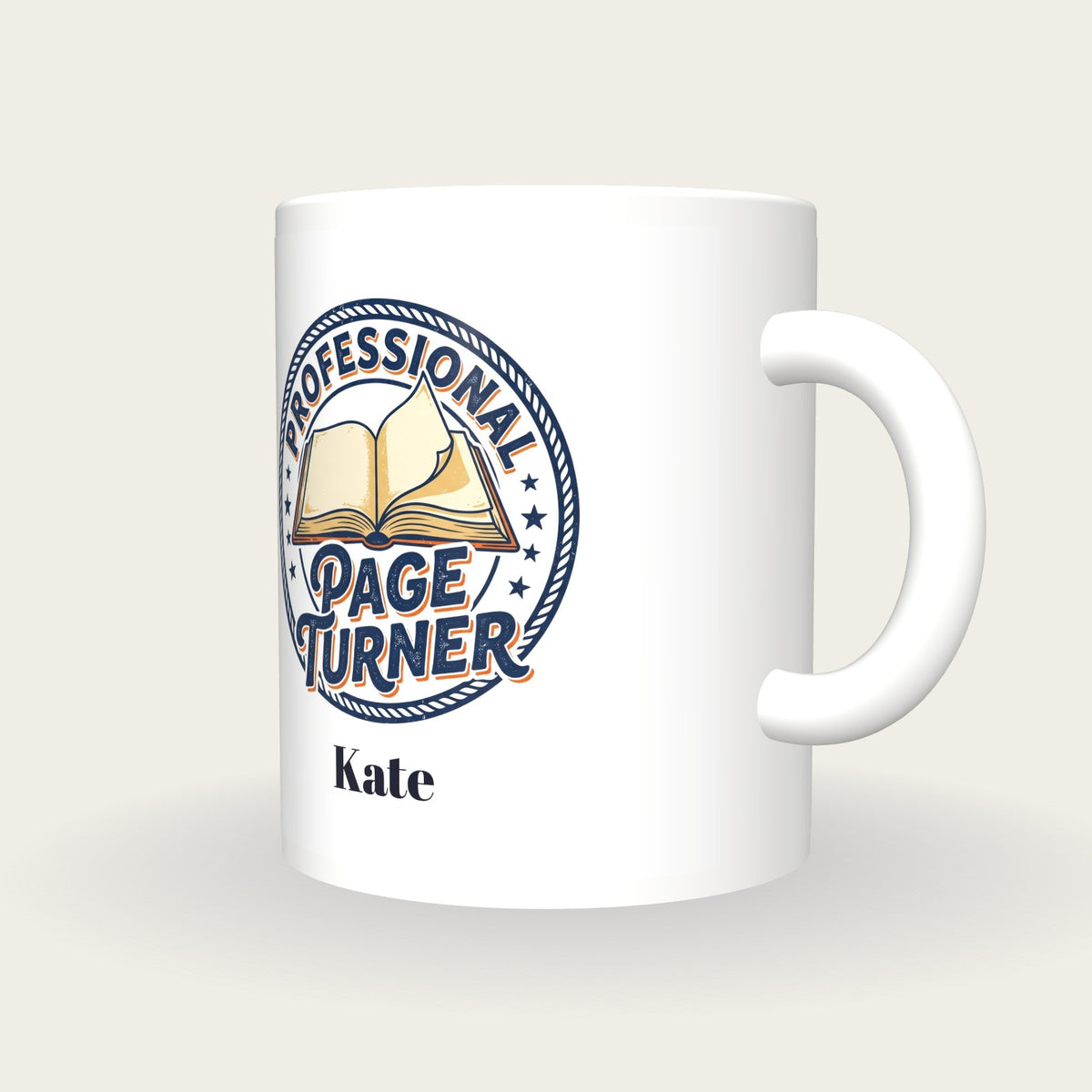 Personalised Professional Page Turner Book Mug, three-quarter view