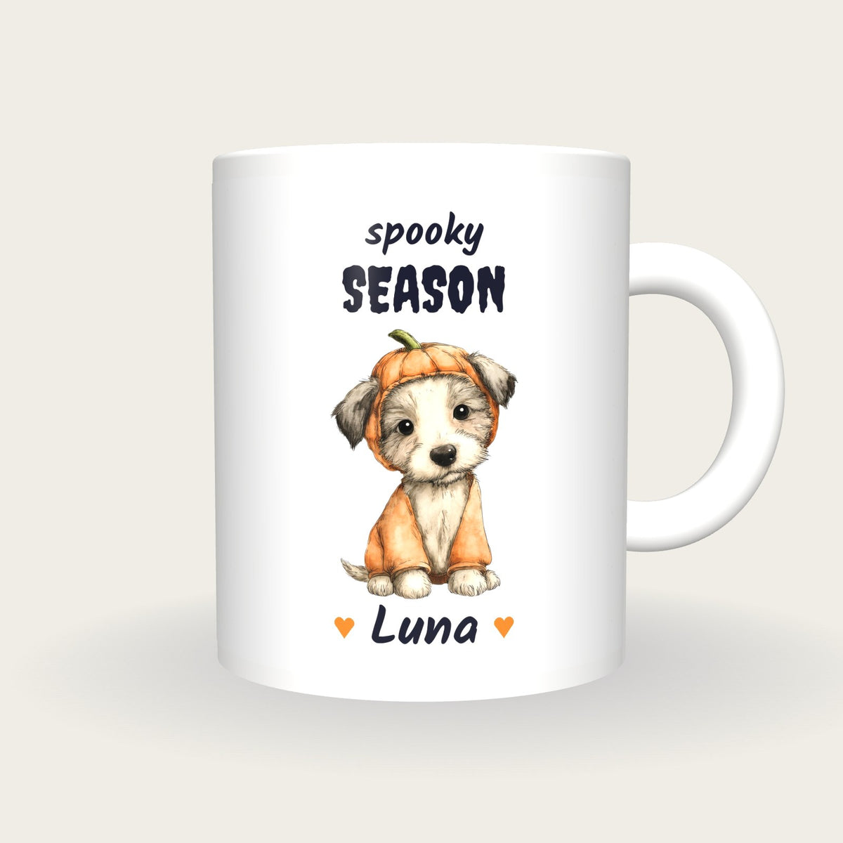 Personalised Puppy In A Pumpkin Mug, Spooky Season, front