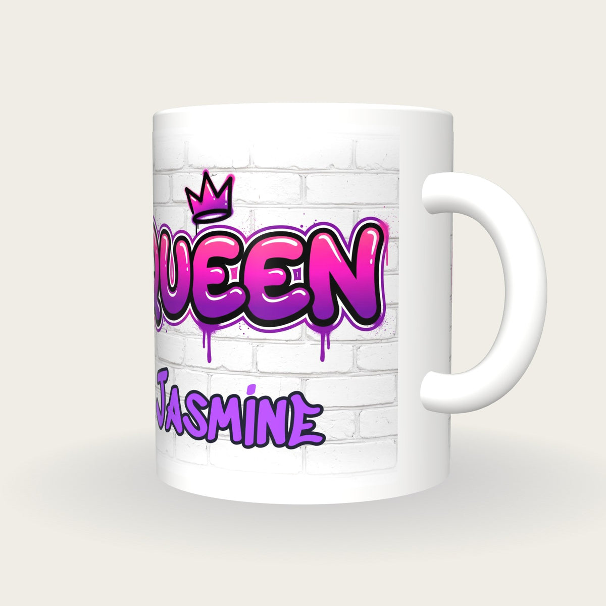 Personalised Queen Graffiti Mug, three-quarter view