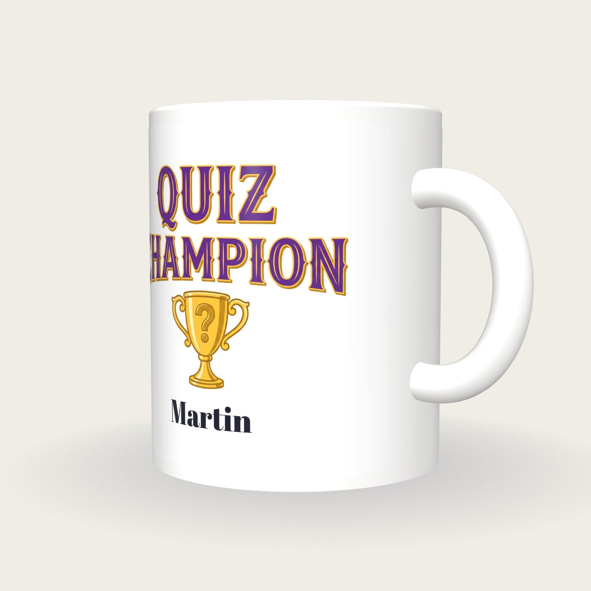 Personalised Quiz Champion Mug, three-quarter view