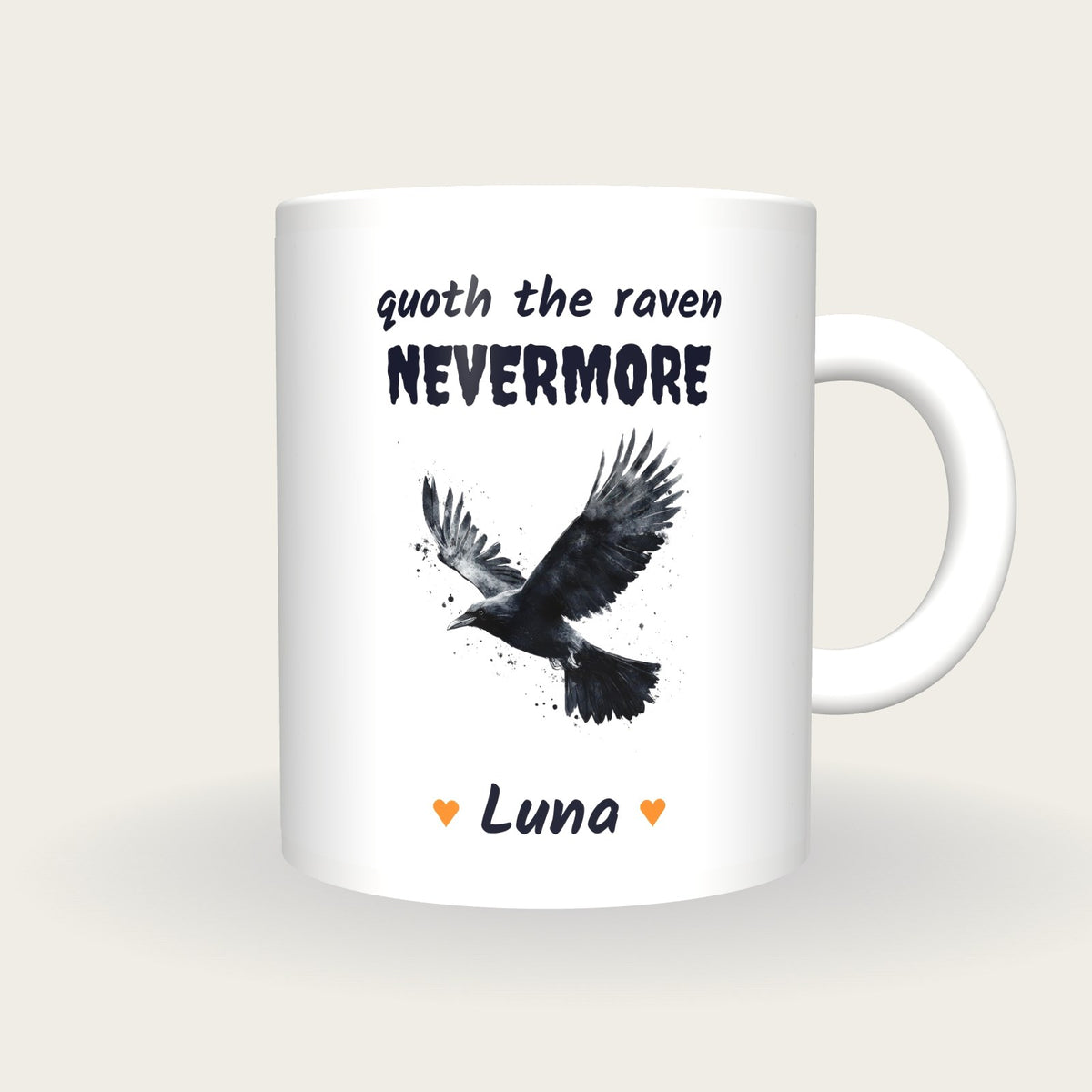 Personalised Raven In Flight Mug, Quoth The Raven Nevermore, front
