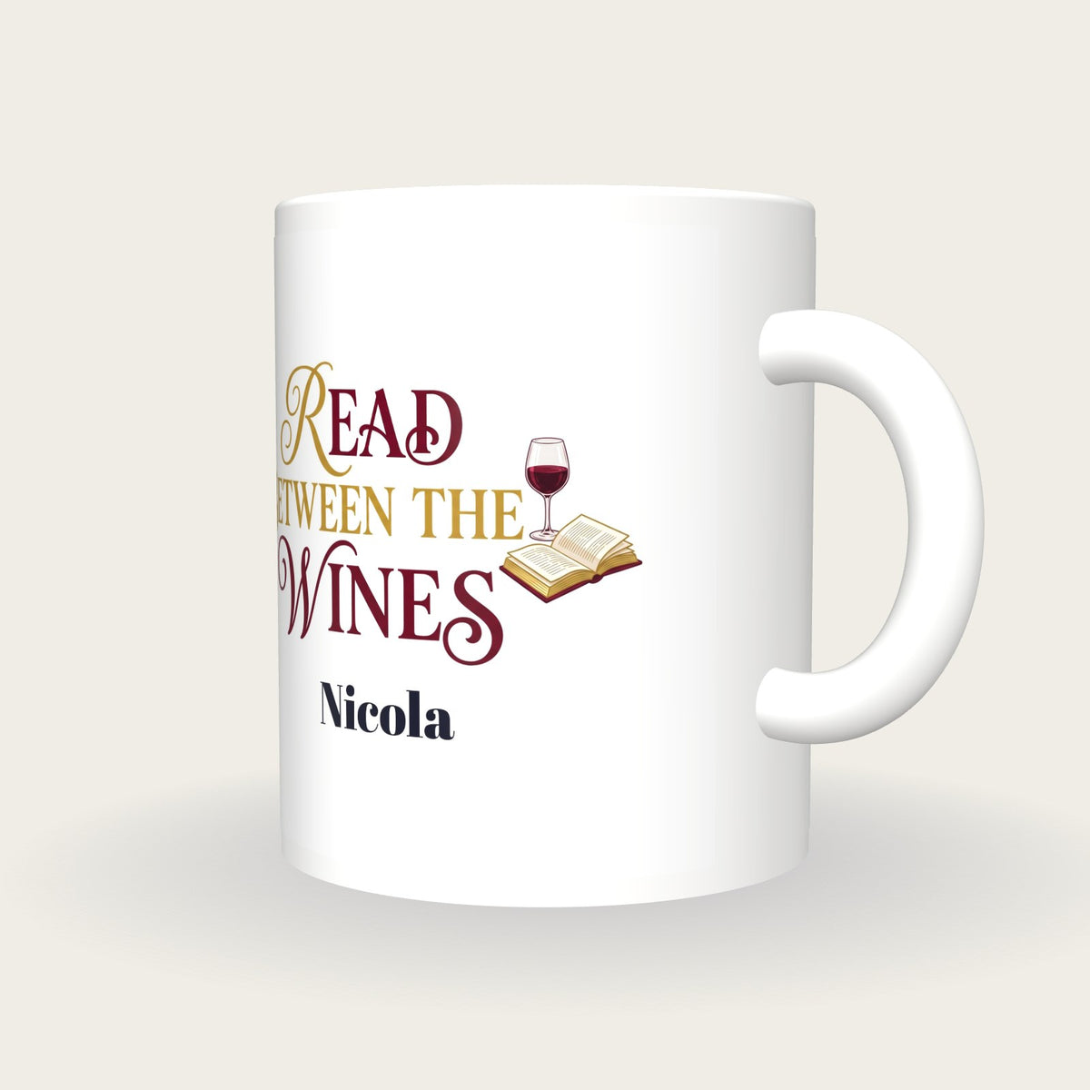 Personalised Read Between The Wines Book Club Mug, three-quarter view