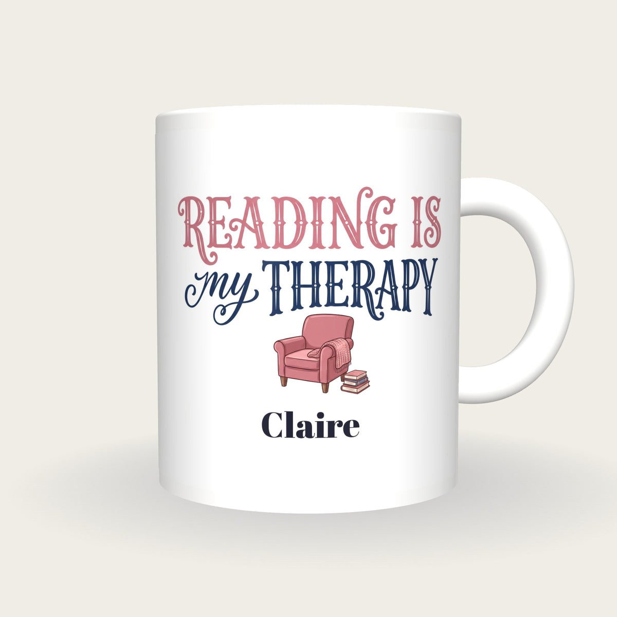 Personalised Reading Is My Therapy Mug, front