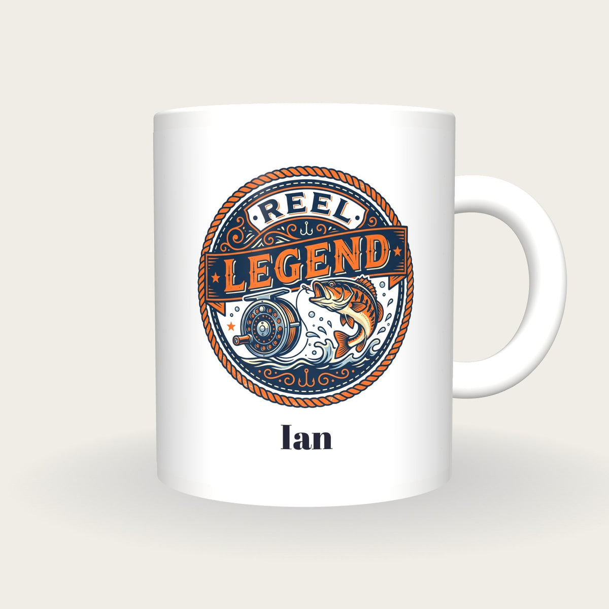 Personalised Reel Legend Fishing Mug, front