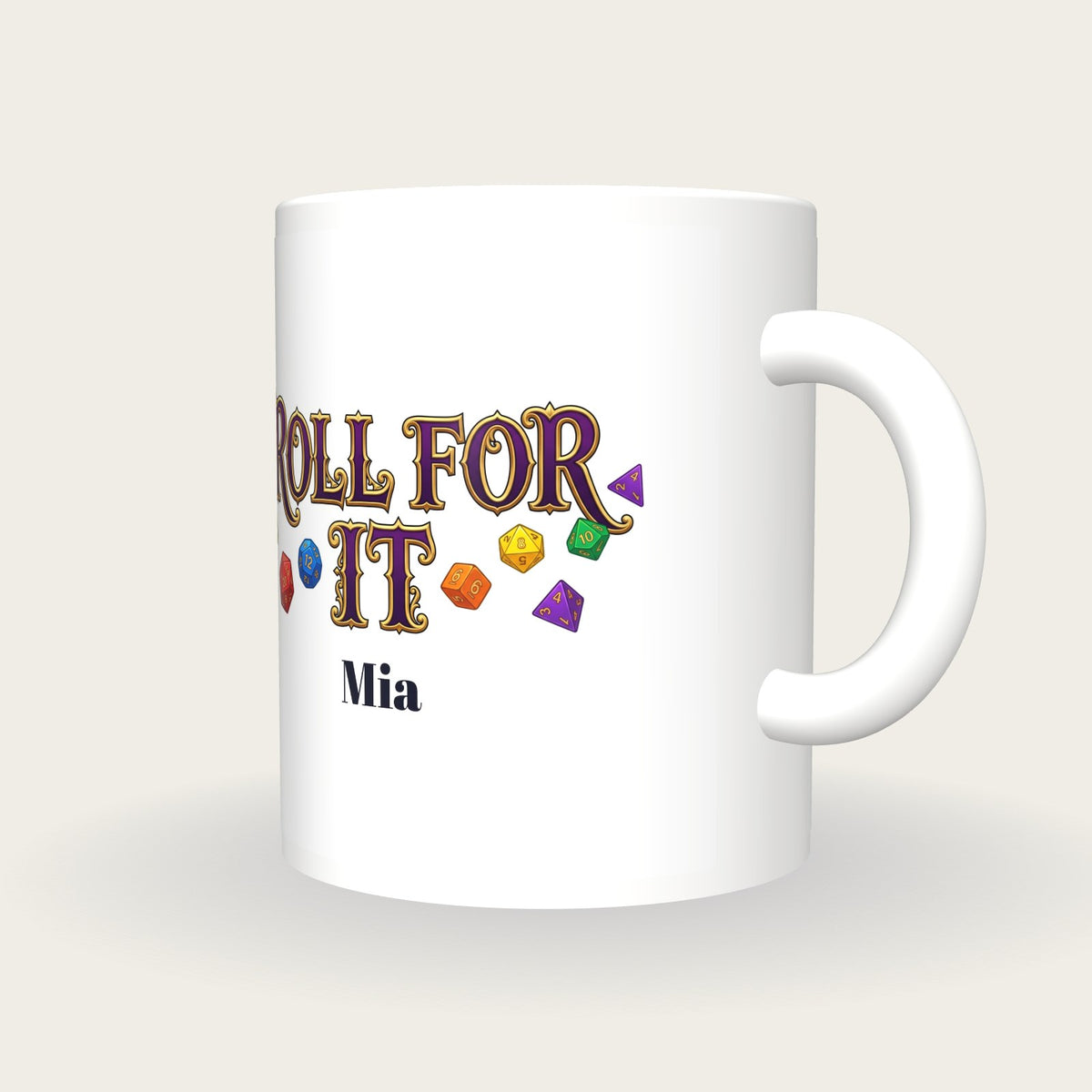 Personalised Roll For It Dice Mug, three-quarter view