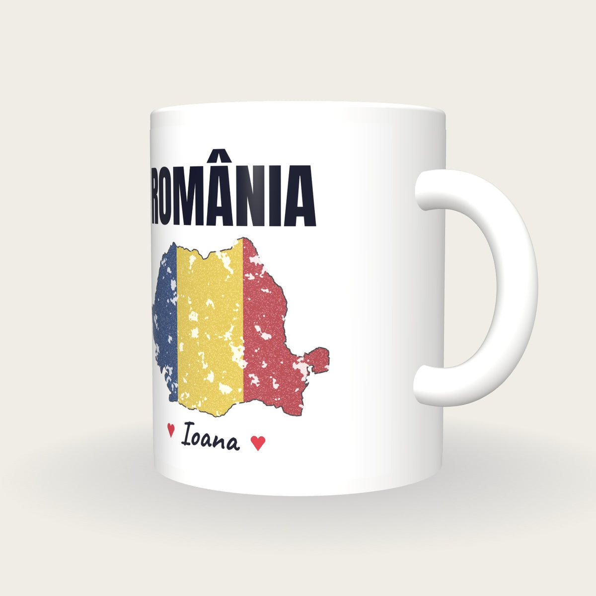 Personalised Romania Map Mug, România, three-quarter view