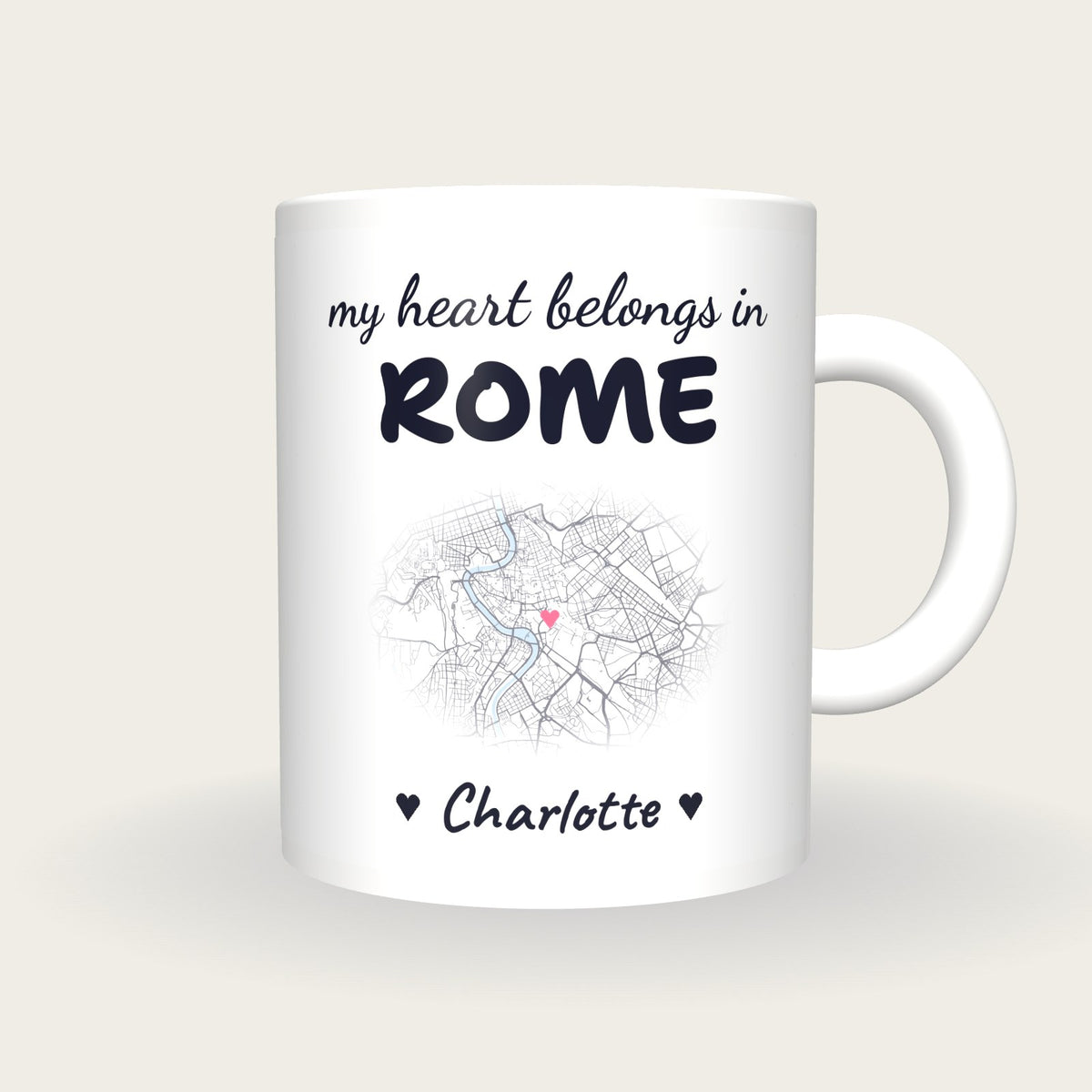 Personalised Rome Map Mug, My Heart Belongs In Rome, front