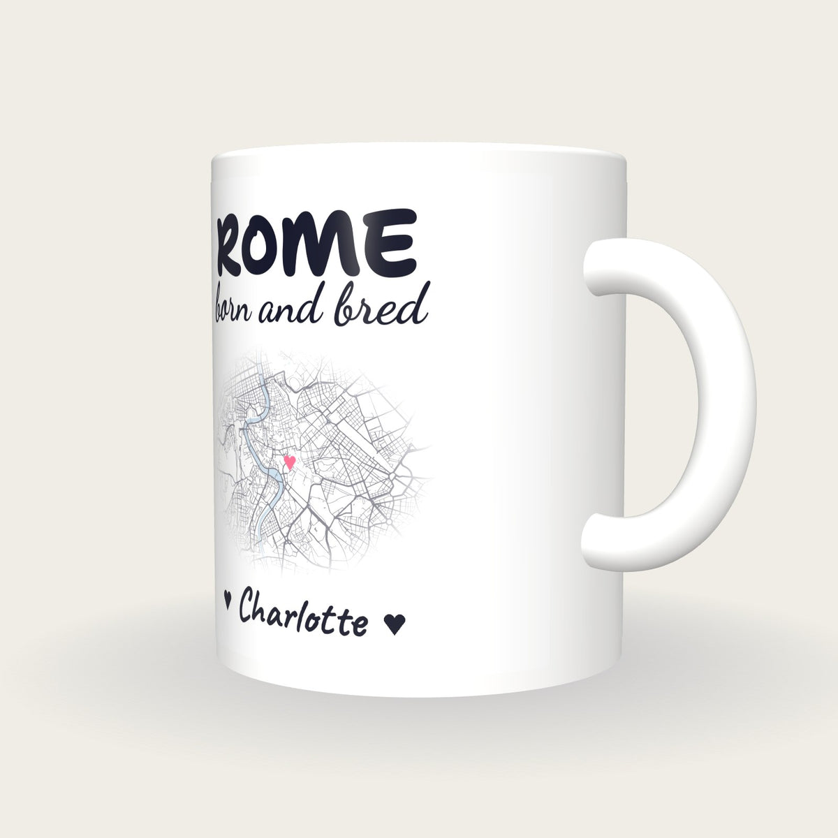 Personalised Rome Map Mug, Rome Born And Bred, three-quarter view