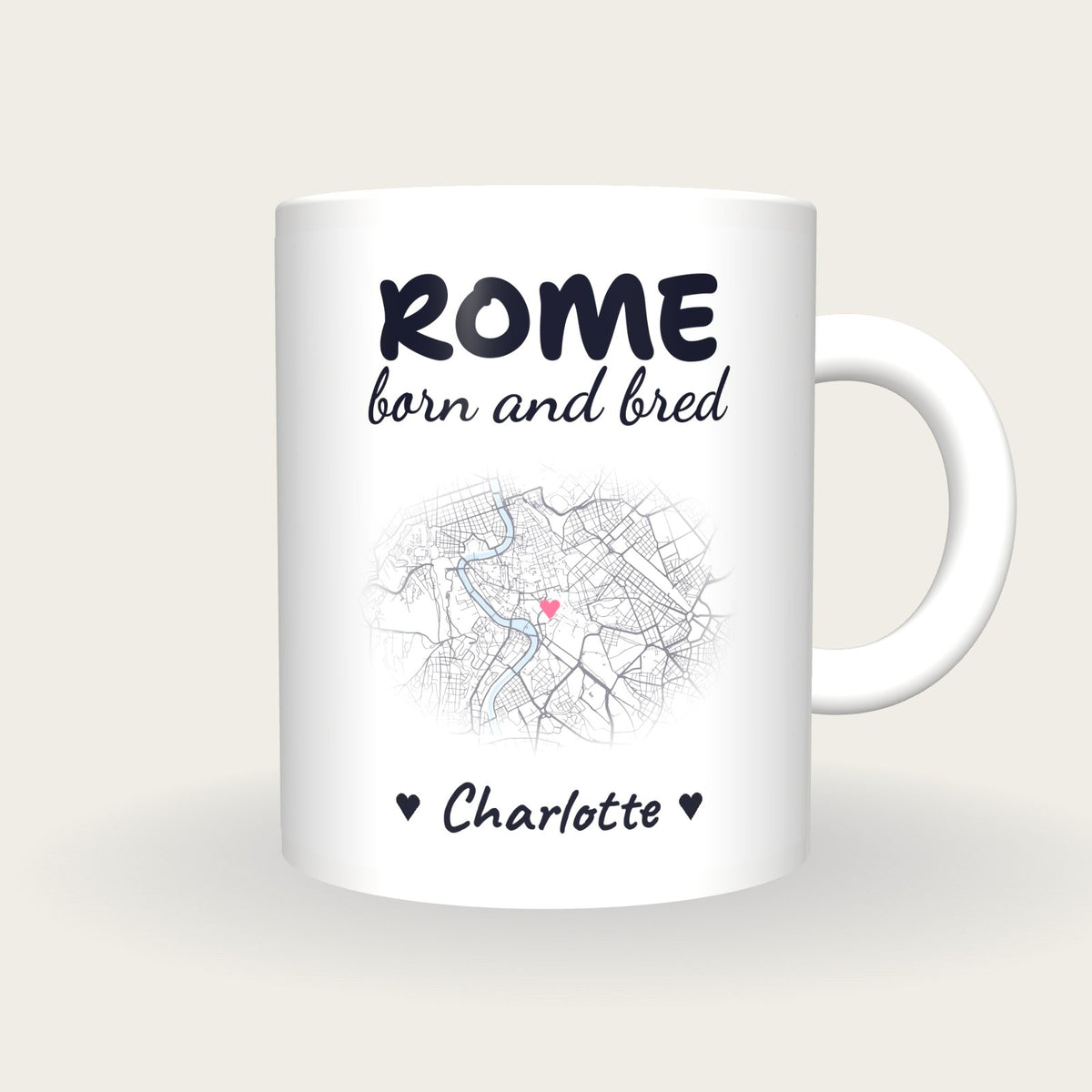 Personalised Rome Map Mug, Rome Born And Bred, front
