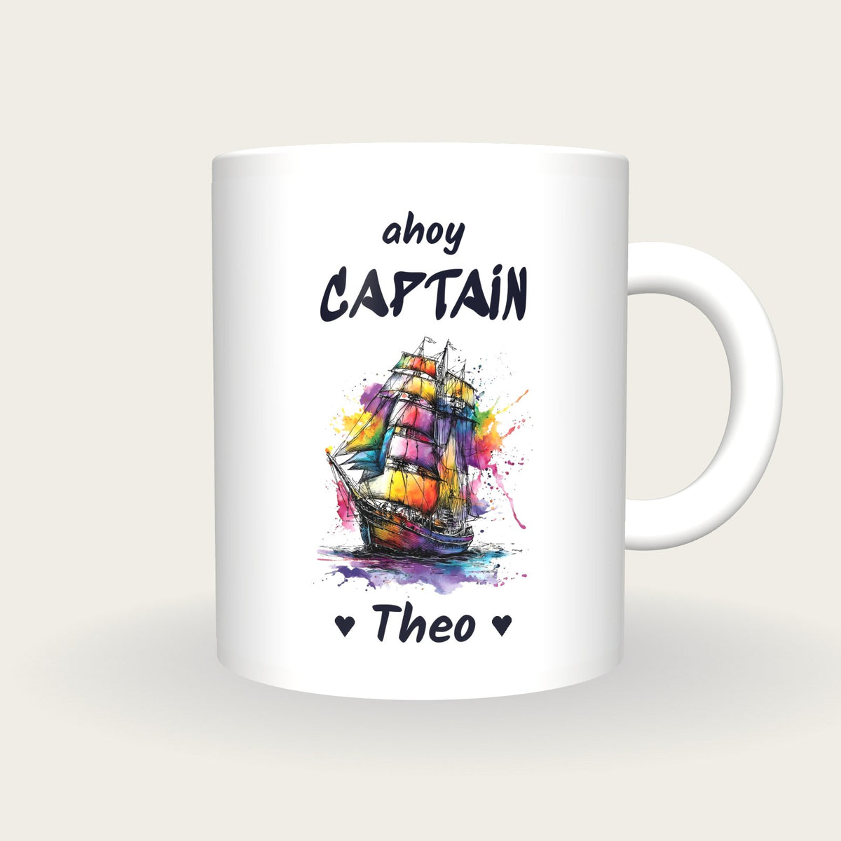 Personalised Sailing Ship Mug, Ahoy Captain, front