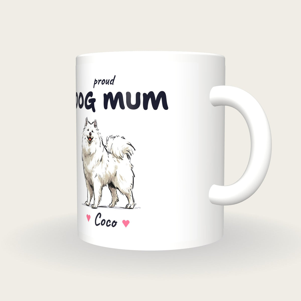 Personalised Samoyed Dog Mum Mug, three-quarter view