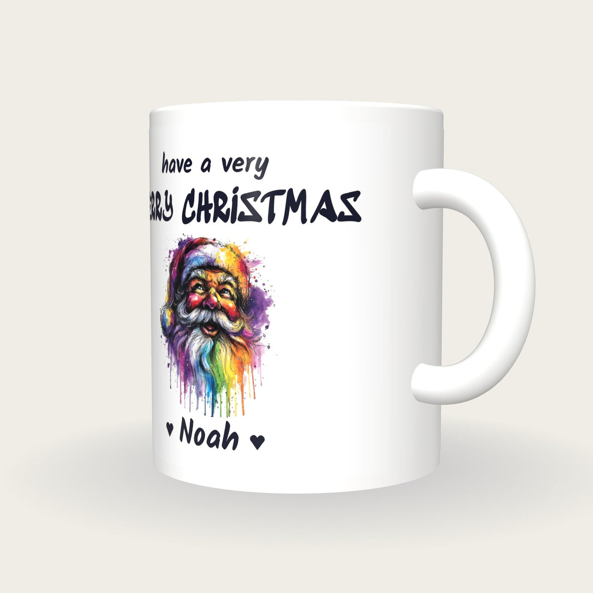 Personalised Santa Mug, Merry Christmas, three-quarter view