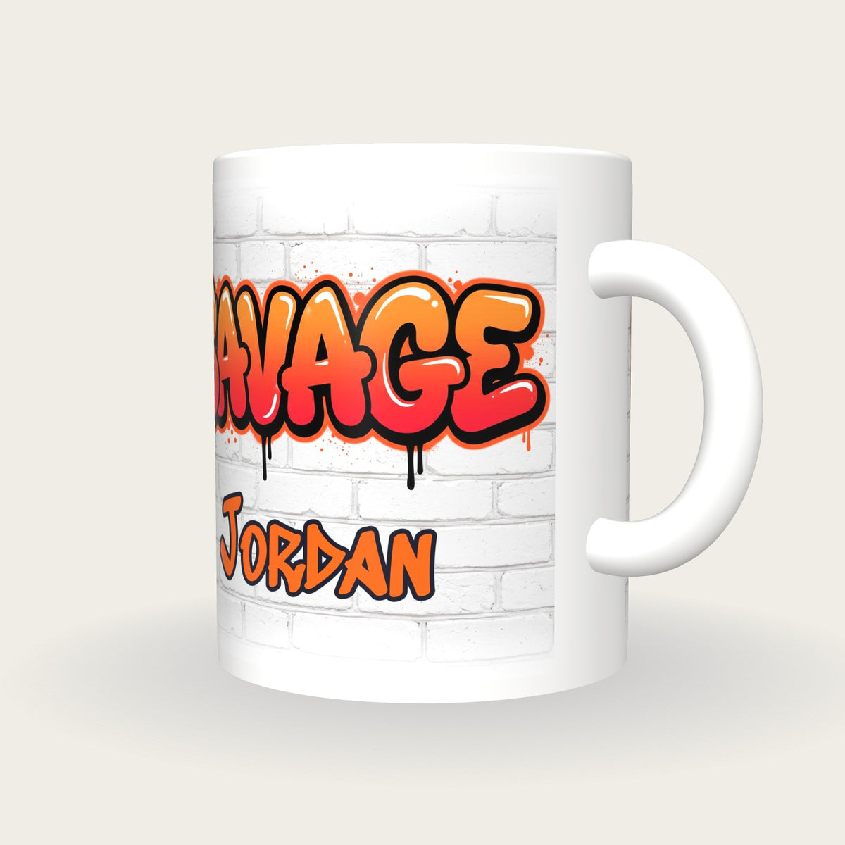 Personalised Savage Graffiti Mug, three-quarter view