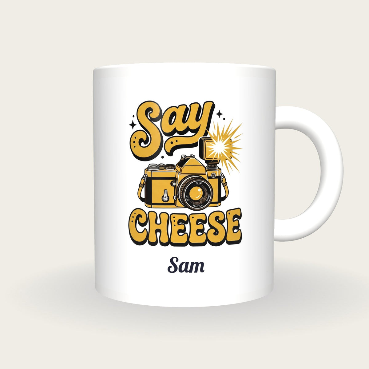 Personalised Say Cheese Camera Mug, front