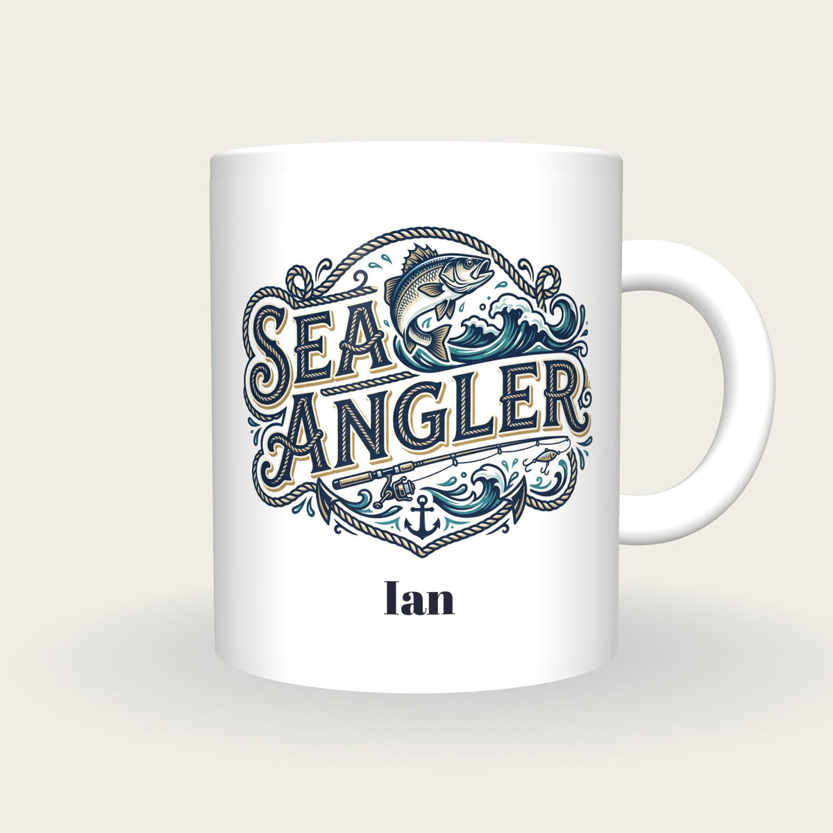 Personalised Sea Angler Fishing Mug, front