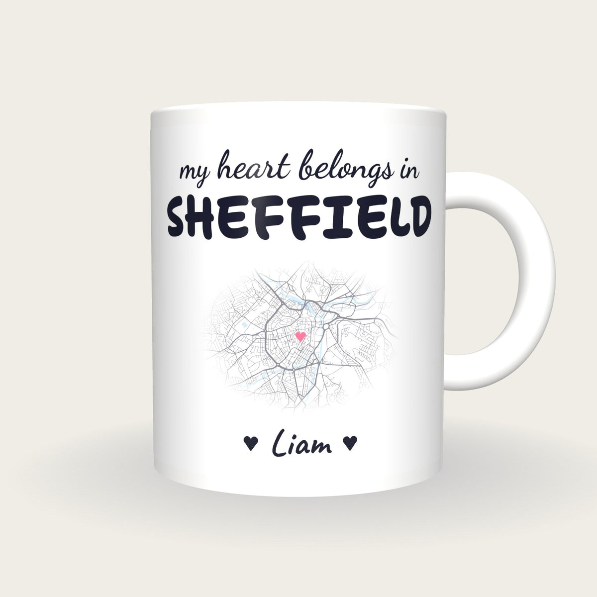 Personalised Sheffield Map Mug, My Heart Belongs In Sheffield, front