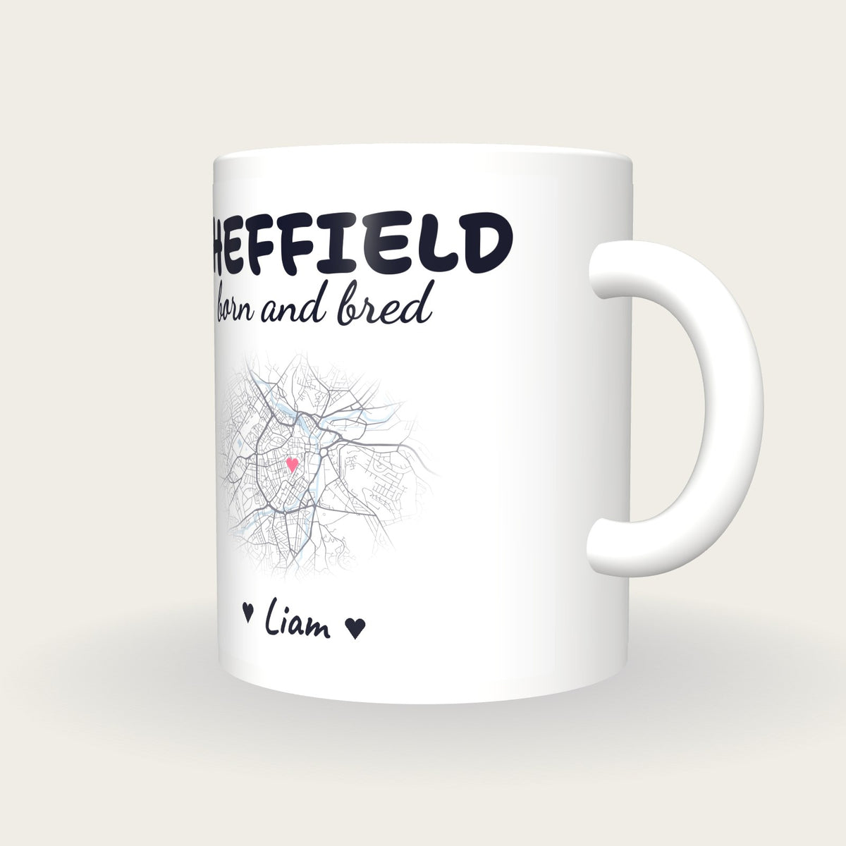 Personalised Sheffield Map Mug, Sheffield Born And Bred, three-quarter view